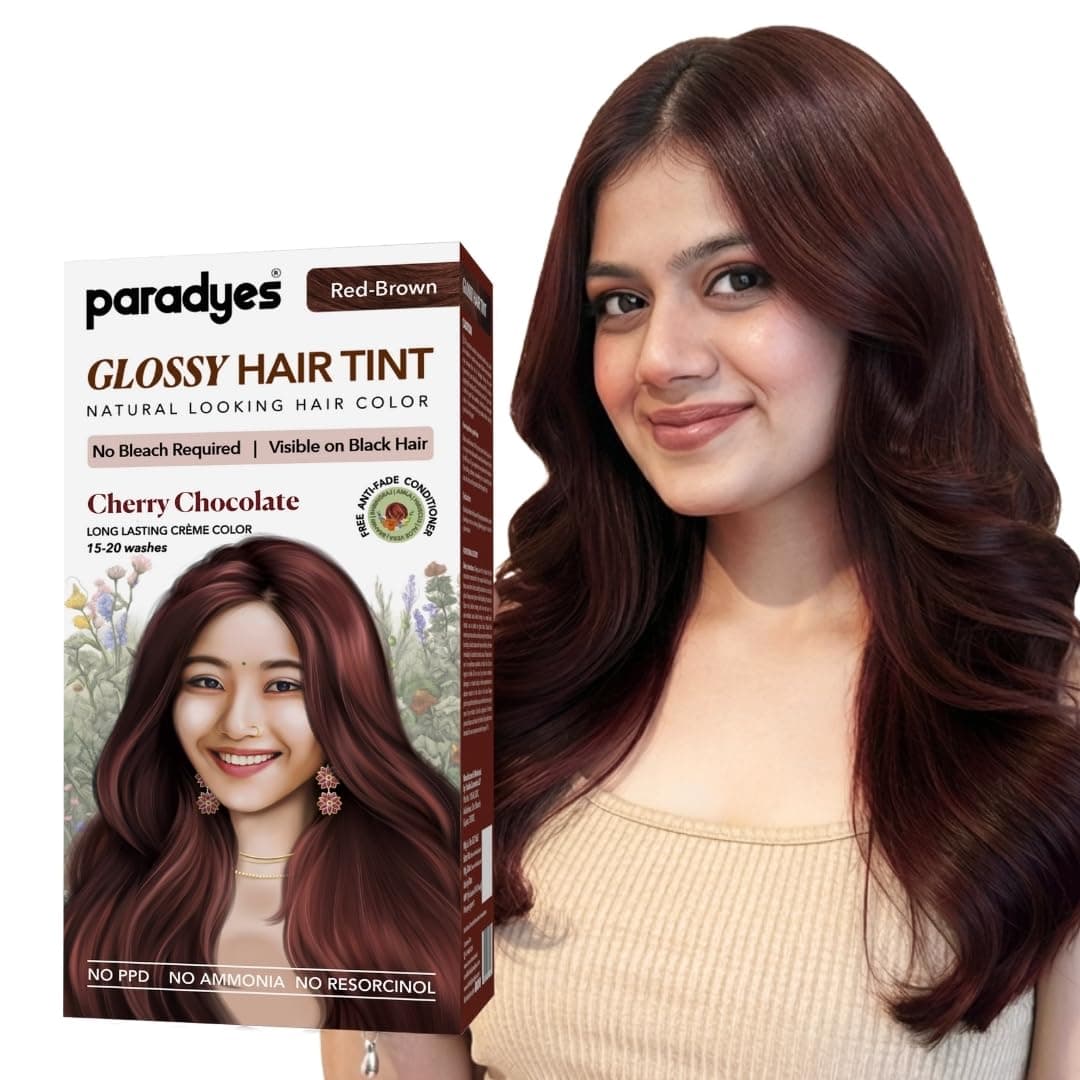 paradyes No Bleach Glossy Hair Tint, Ammonia-Free Formula for Natural Black Hair, Natural,Includes Anti-Fade Conditioner for Long-Lasting Shine Cherry Chocolate 160 g (Pack of 1)