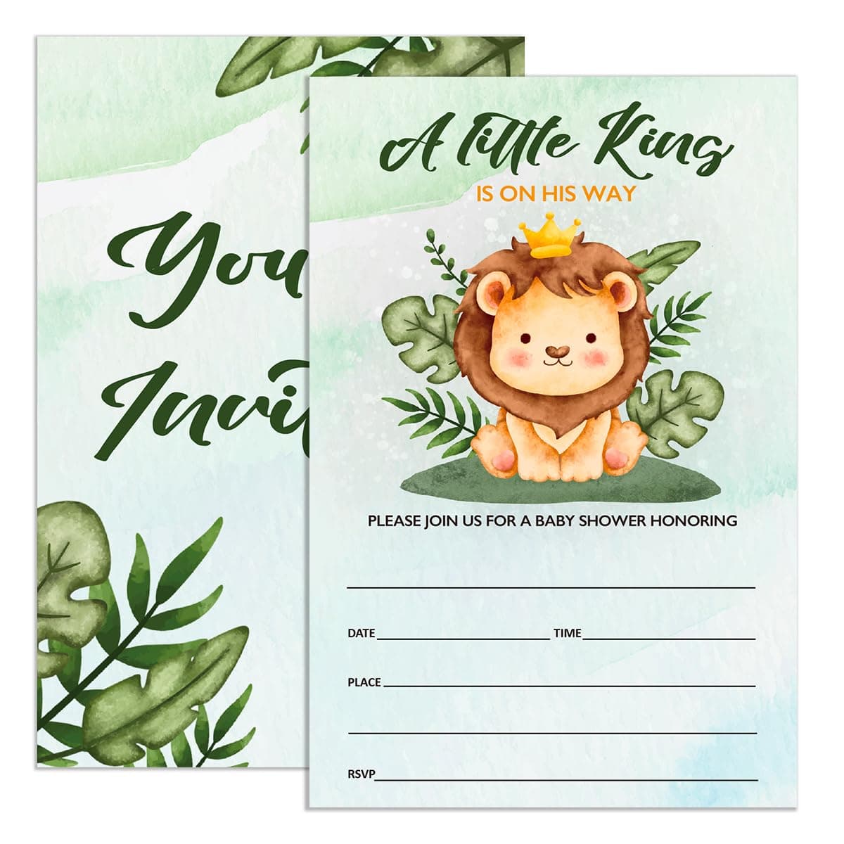 UDNADKEX Baby Shower Invitations for Boy Jungle Lion with Envelopes, Invites for Baby Showers Party Lion King, Safari Baby Shower Invite Cards, A Little King, 4"x6" Set of 20