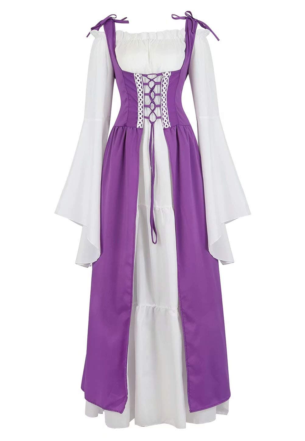 Josamogre Renaissance Dress Medieval Long Sleeve Gown Irish Over Deluxe Cosplay Costumes for Women Vintage Purple S