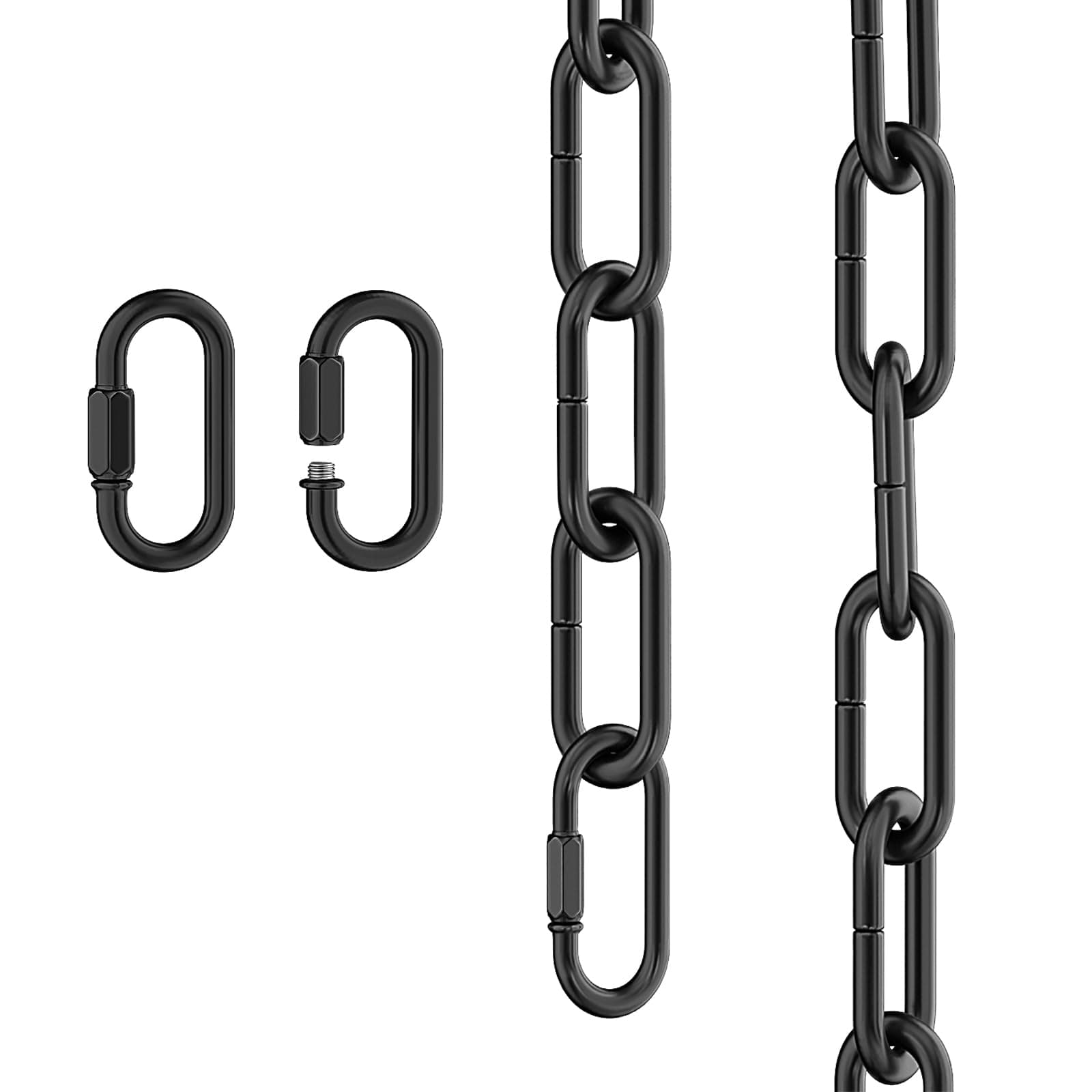 Cadena de luz industrial negra de 6 pies, extensión de cadena de lámpara colgante de metal ajustable con enlace desmontable, carga máxima de 65 libras