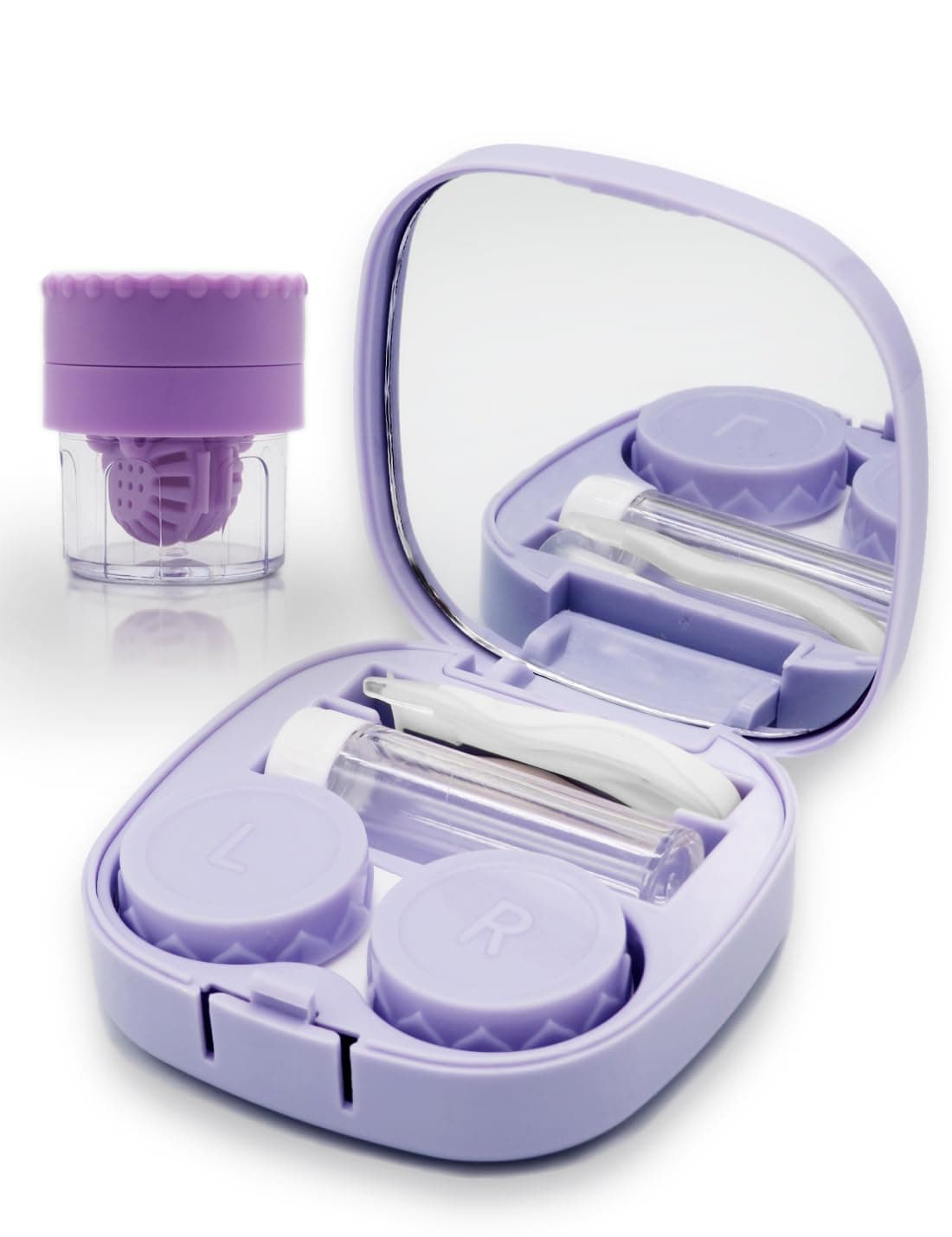 Vastsoon Contact Lens Case with Cleaner Washer, Travel Size Cute Colored Contact Lenses Applicator Removal Tool Kit with Mirror Solution Bottle for Daily Outdoor (Purple)