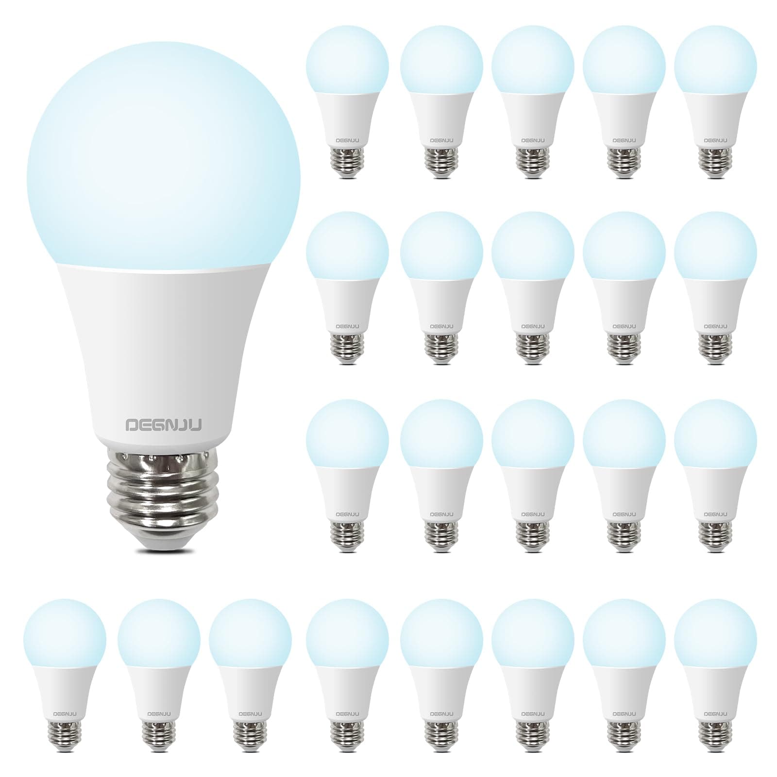 DEGNJU LED Light Bulbs, 100 Watt Equivalent LED Bulbs A19, 5000K Daylight Light Bulbs, 1500 Lumens, E26 Standard Base, Non-Dimmable, 13W Bright White LED Bulbs for Bedroom Home Office, 24 Pack