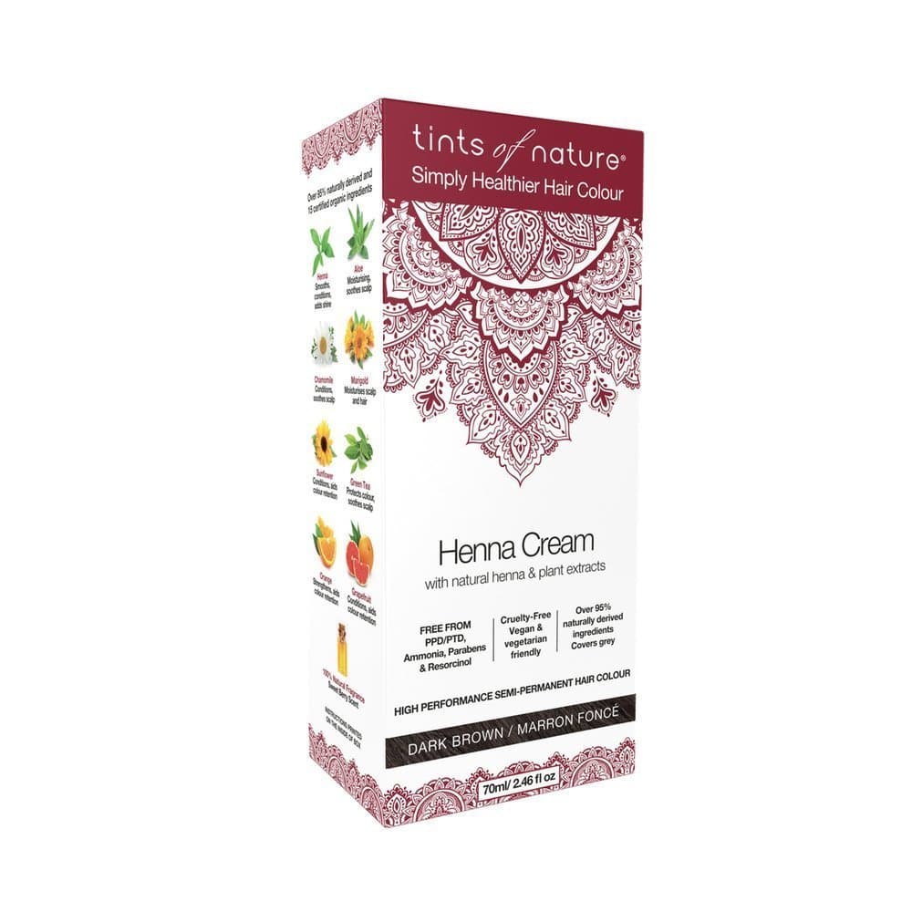 Tints of Nature Dark Brown Semi-Permanent Henna Cream Hair Color, Natural Pre Mixed Brown Hair Color, for All Hair Types to Add Gloss and Tone Hair, Lasts Up to 12 Washes, Ammonia-Free and Natural, 70ml