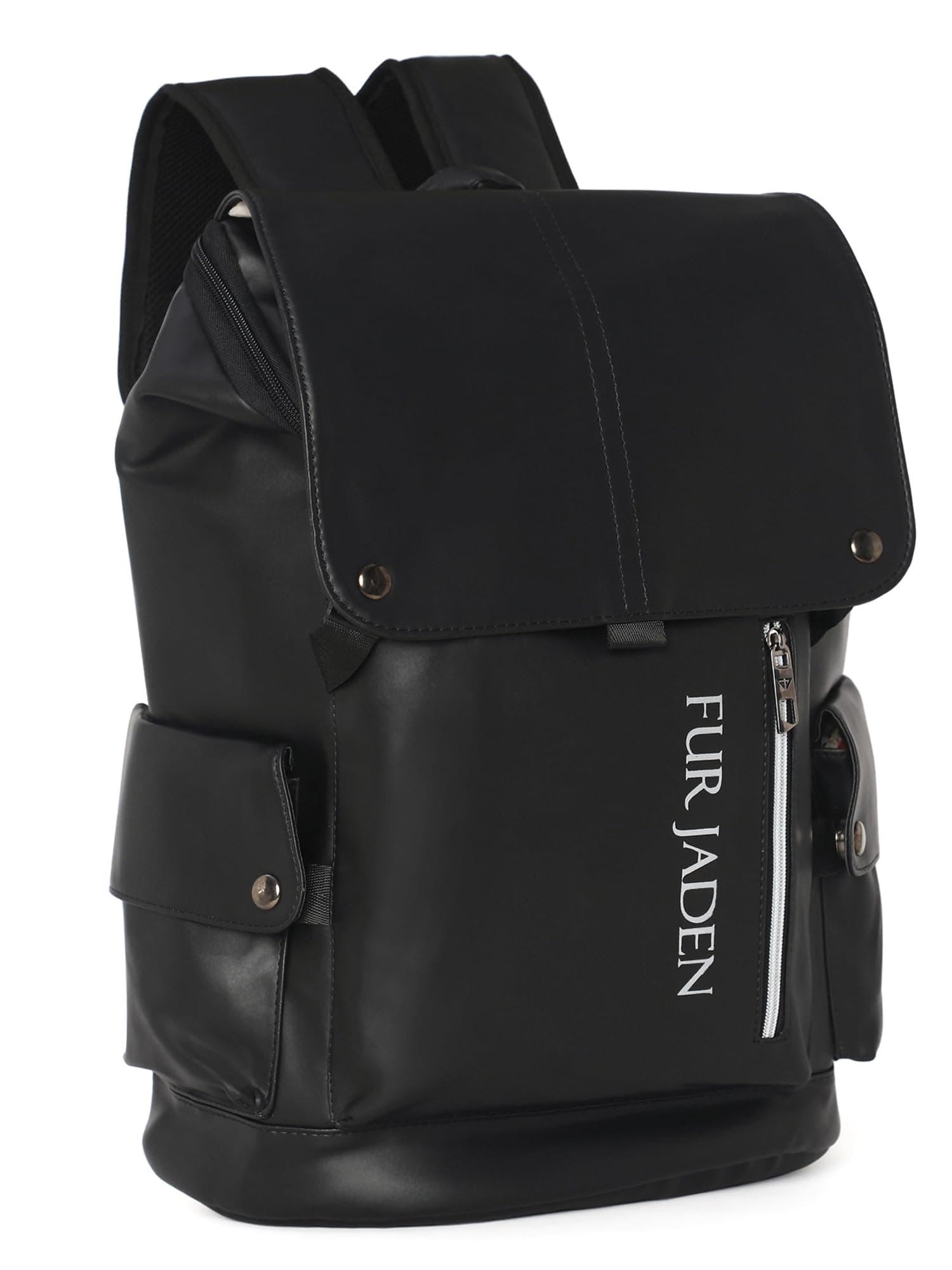 FUR JADEN Vegan Leather Stylish Casual Laptop Backpack For Men Women College Office Professionals, Stark Black, M, Modern