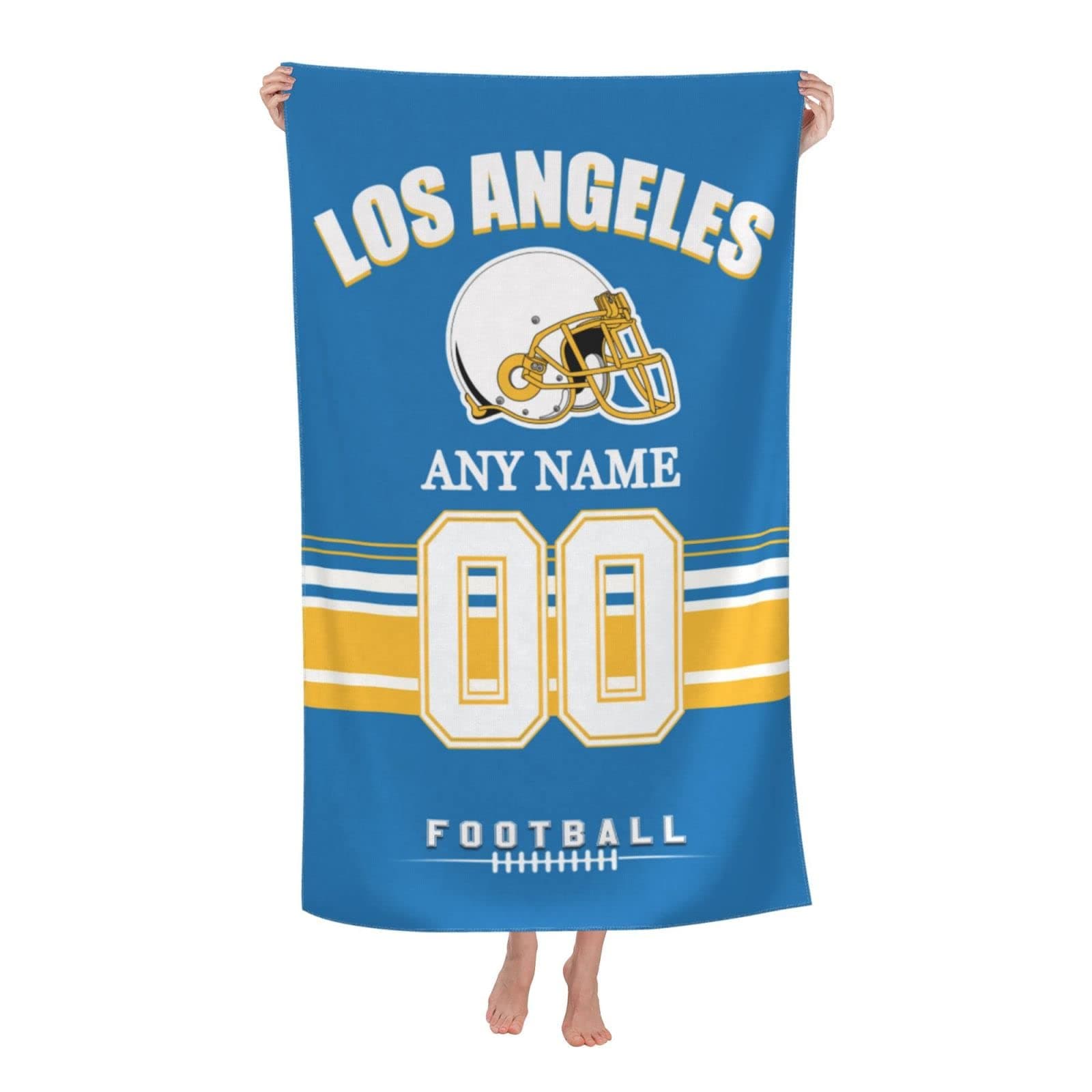 RIAWARME Custom Los Angeles Beach Towels, Personalized Name Number Beach Towel, Customized Soft Bath Towel Beach Blanket Gift for Fans Men Women 32 x 52 Inch