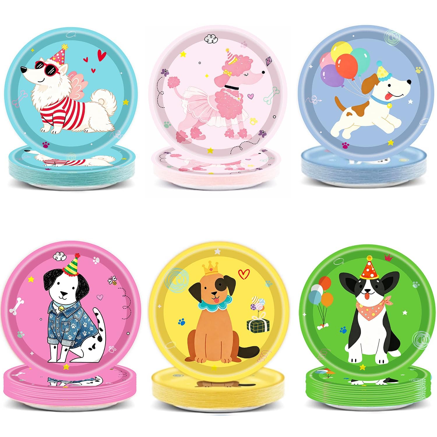 GOGUOGOFA 60Pcs Pet Dog Party Paper Plates Dog Birthday Party Supplies 7" Retro Puppy Theme Plates for Vintage Puppy Face Theme Pet Dinnerware Baby Shower Birthday Party Decorations (Colorful)