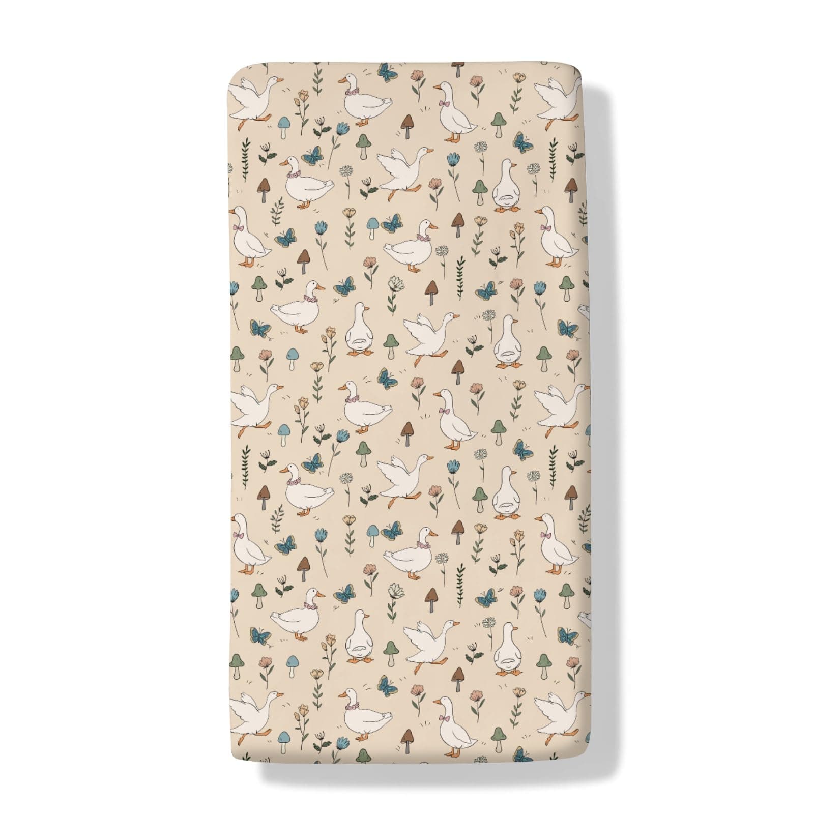 Cute Geese Boho Floral Mushroom Baby Crib Sheets Vintage Duck Wildflowers Soft Crib Sheet Farm Animal Fitted Crib Mattress Cover for Standard Crib Toddler Mattresses 52"x28"