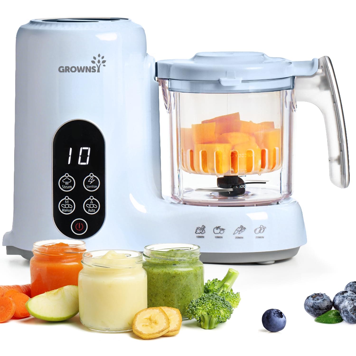 Grownsy Baby Food Maker, Steamer & Blender Baby Food Processor, Blue