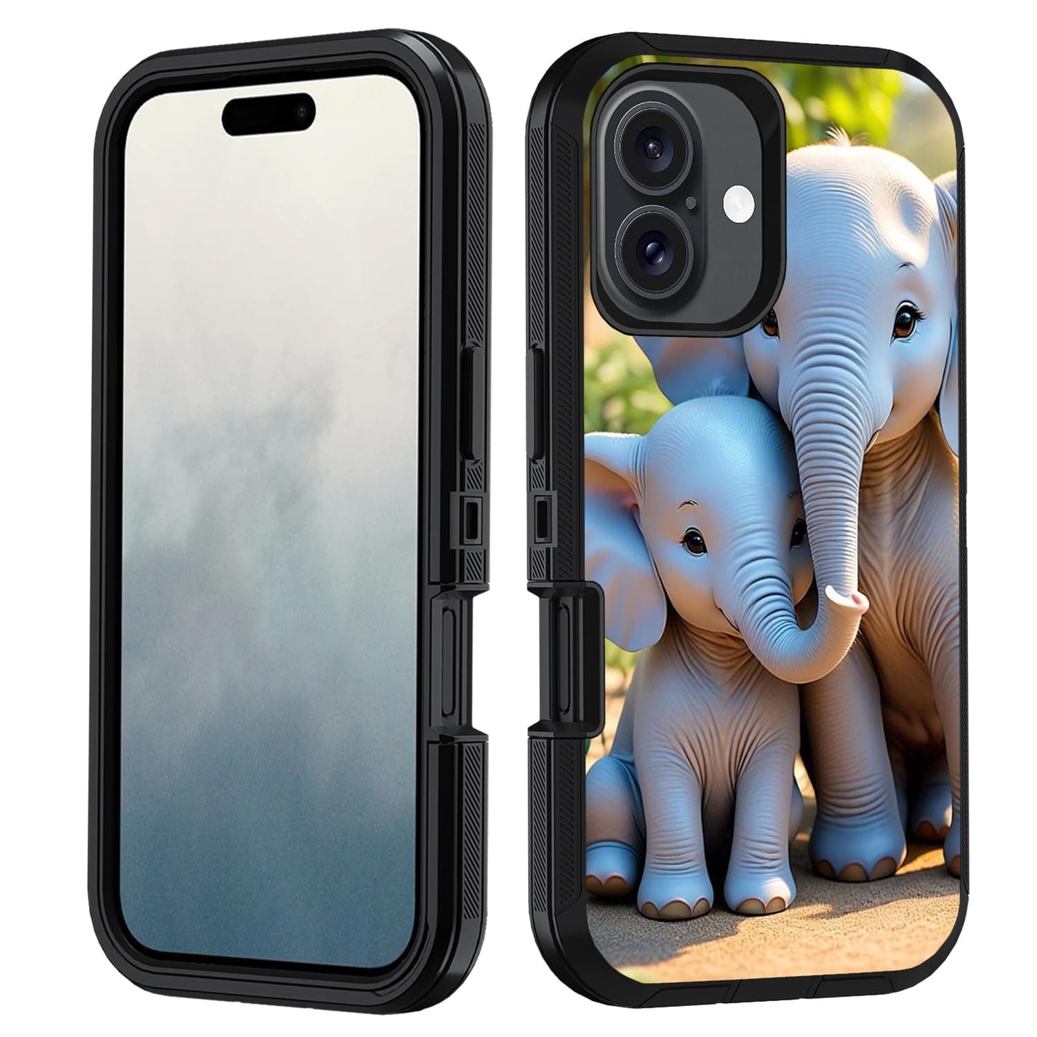 FVAENDHIO for iPhone 17 Case, Heavy Duty 3 in 1 Hybrid Military Grade Shockproof Drop Full-Body Phone Protective Cover for iPhone 17 (6.3 Inch, 2025), Elephants