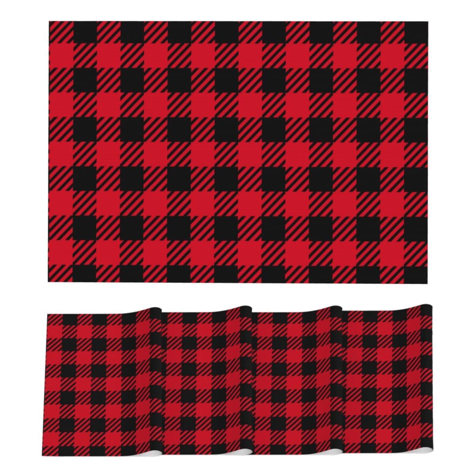 Vlolentlla Red Black Check Plaid Placemats Slip Resistant Christmas Checkered Heat-Resistant Washable Table Mat Place Mat Suitable for Outdoor and Indoor Restaurant Decoration,Set of 4
