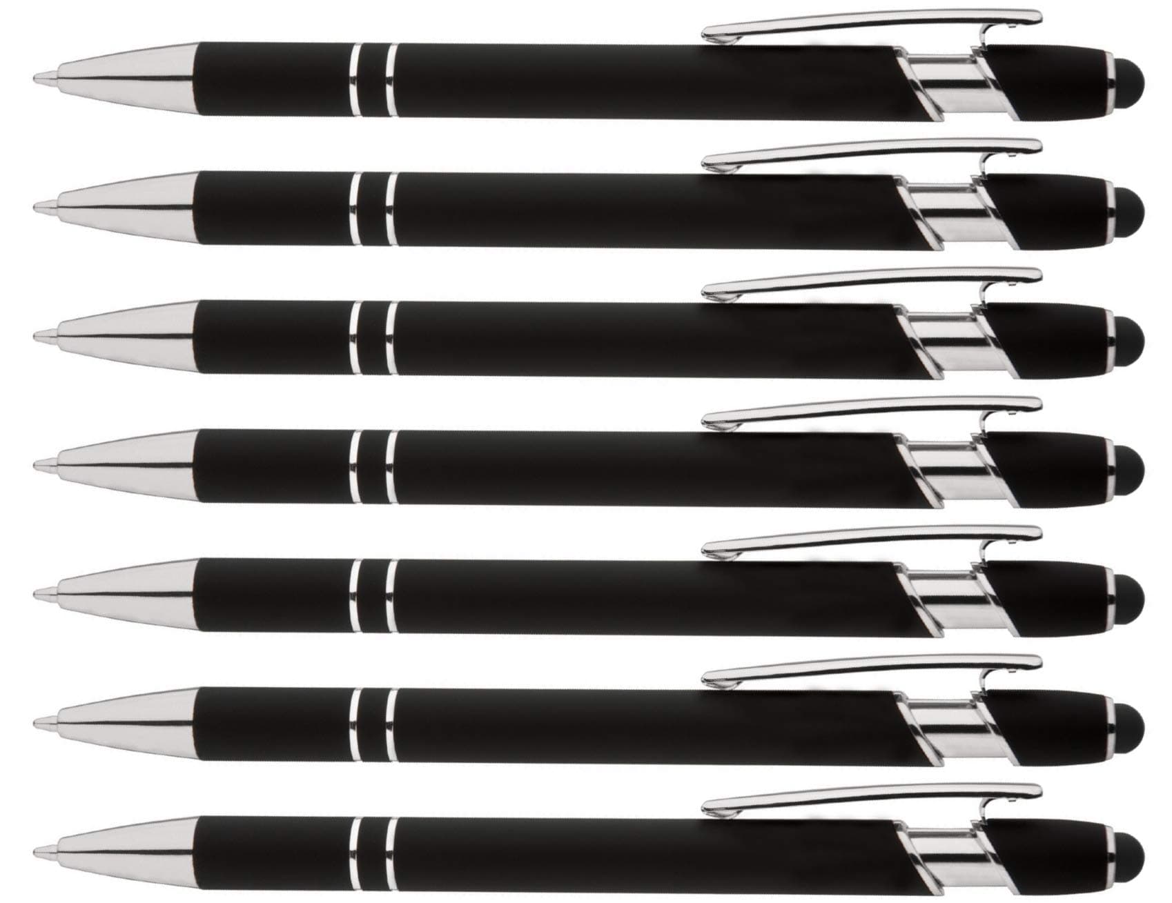 Express Pencils Rainbow Rubberized Soft Touch Ballpoint Pen with Stylus Tips a stylish, premium metal pen, black ink, medium point. Box of 7 (BLACK)
