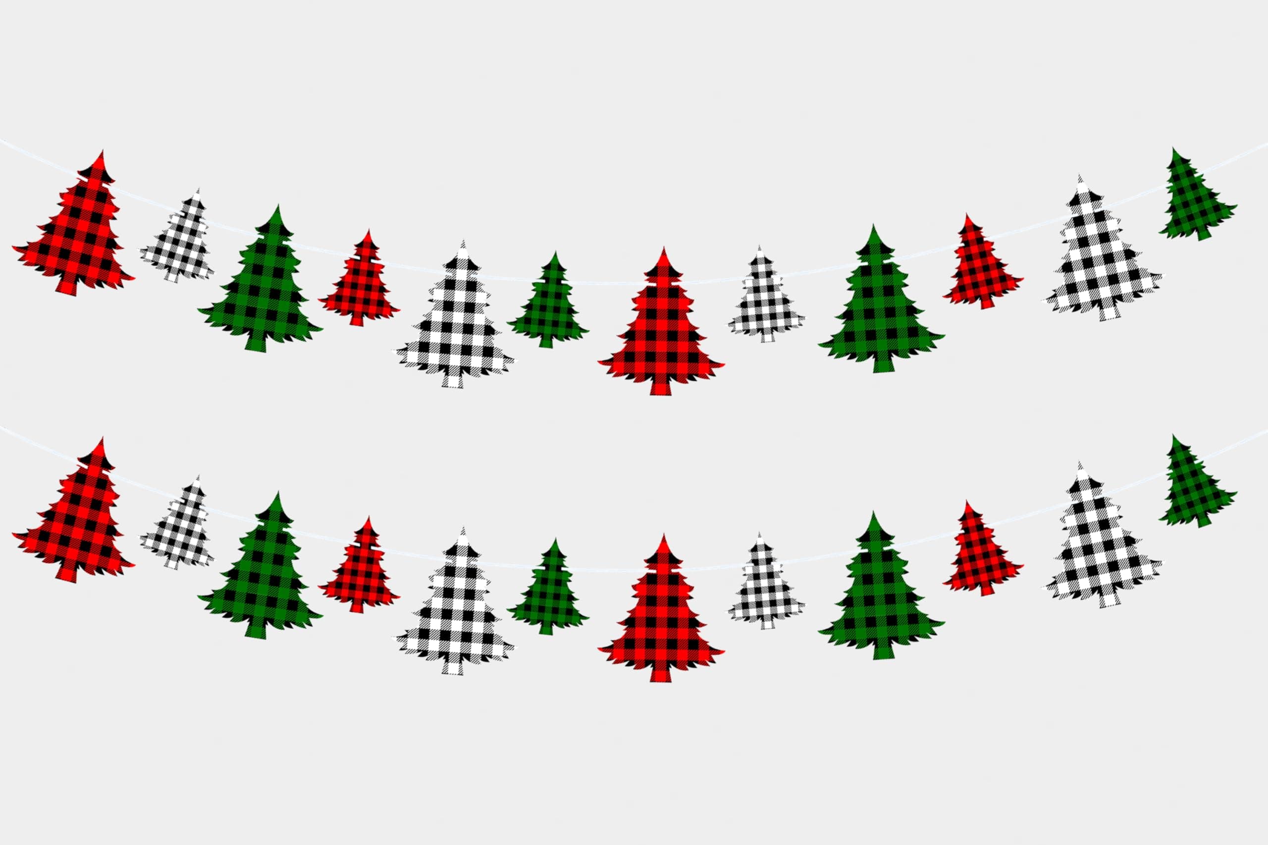 VILIFEVER 2 Pieces Felt Christmas Tree Garland Banner for Christmas Decorations, Buffalo Plaid Garland for Christmas Tree, Christmas Hanging Decorations for Mantle Fireplace Home Decor