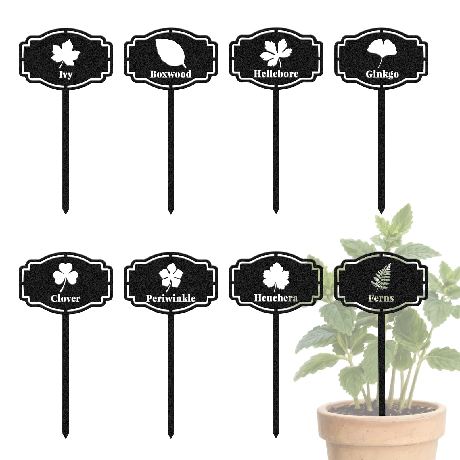 CUTHOLLOW 8PCS Leafy Plants Garden Plant Markers, Metal Plant Labels