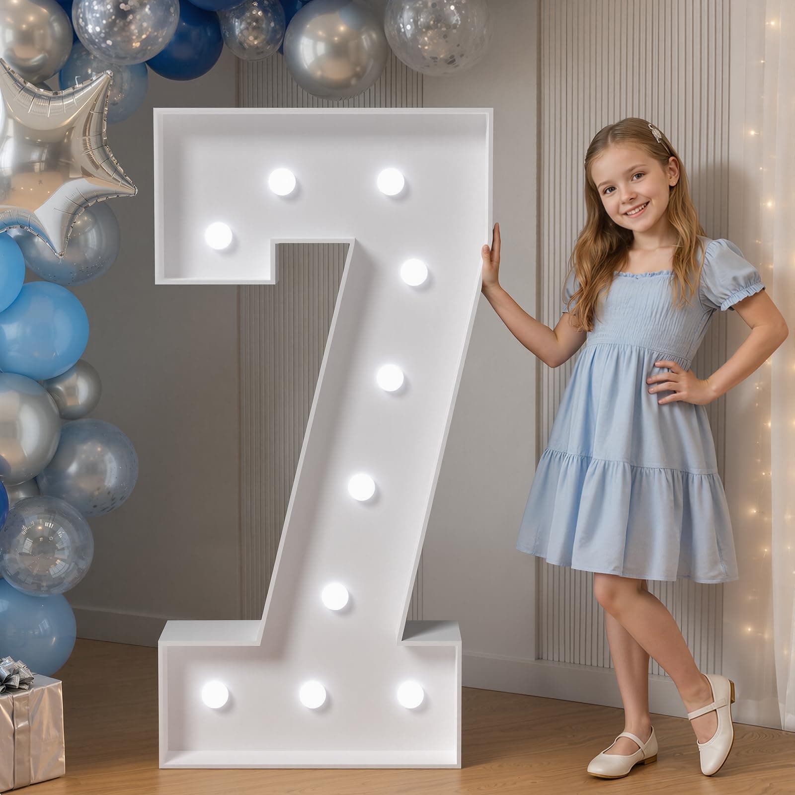 JoyMuse 4FT Marquee Numbers 7, Large Light Up Numbers 7 for 70th Birthday Decorations Cool White Light Number 7 for Anniversary Birthday Party Decor