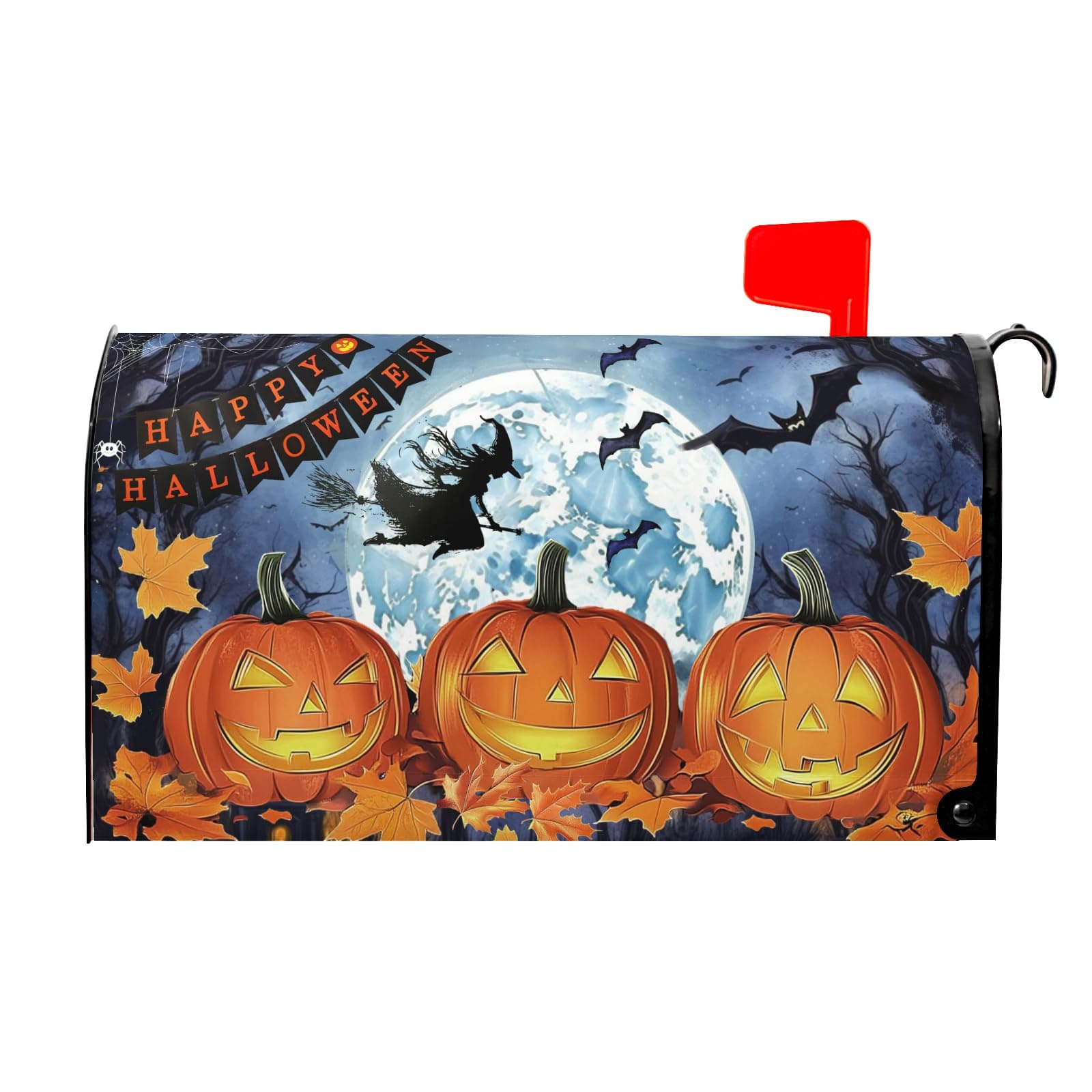 Ancordivo Happy Halloween Mailbox Covers Magnetic Standard Size 21 x 18 Inch Creepy Pumpkin Bat Spooky Night Holiday Seasonal Mailbox Wraps Post Letter Box Cover for Garden Yard Decor