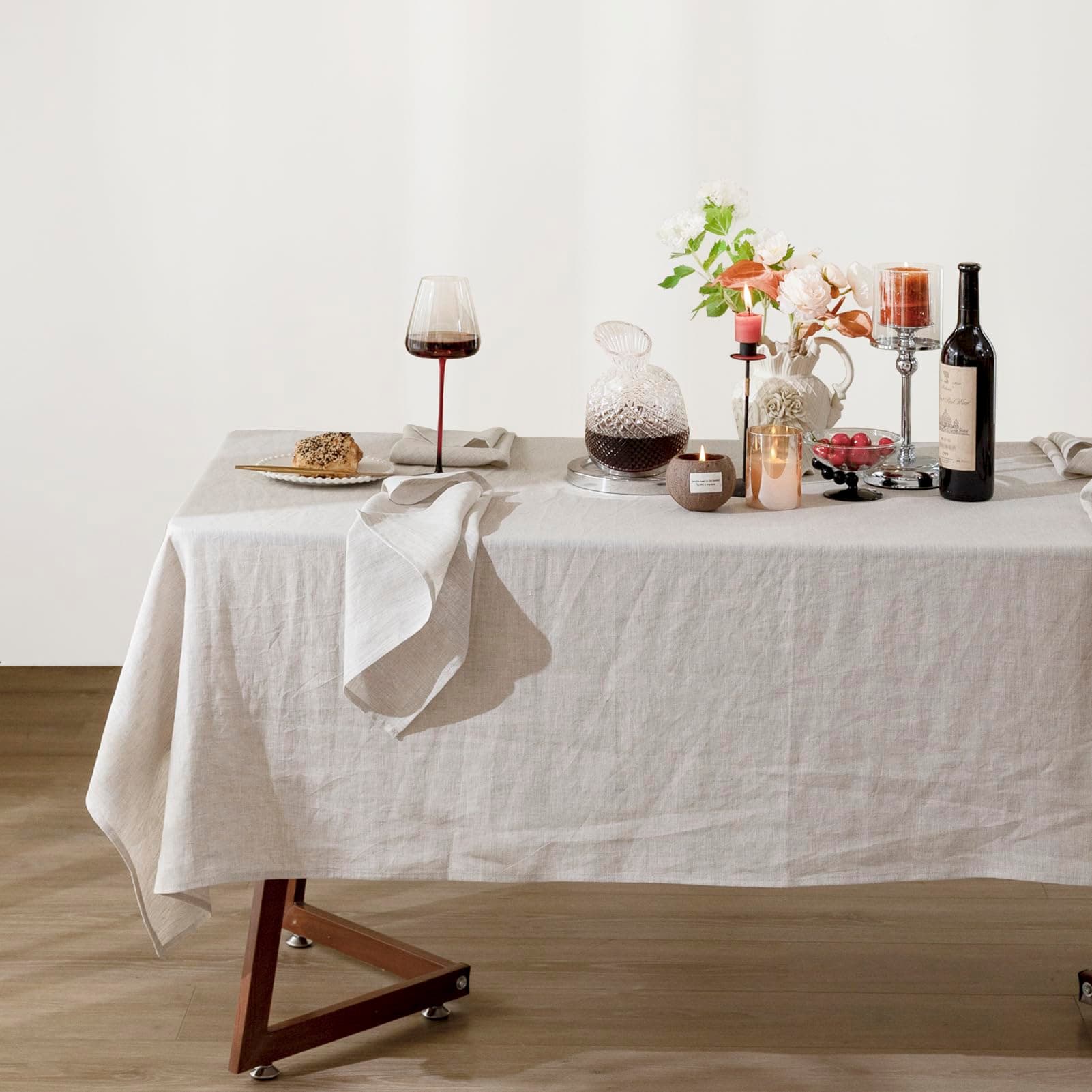 Talasily Linen Tablecloth 100% Pure Linen Table Cloth 60x144 Inches Rectangle Tablecloths Washable Cloths for Kitchen, Dining, Buffet Parties, Holidays, Picnic, Weddings and Restaurants-Natural Linen