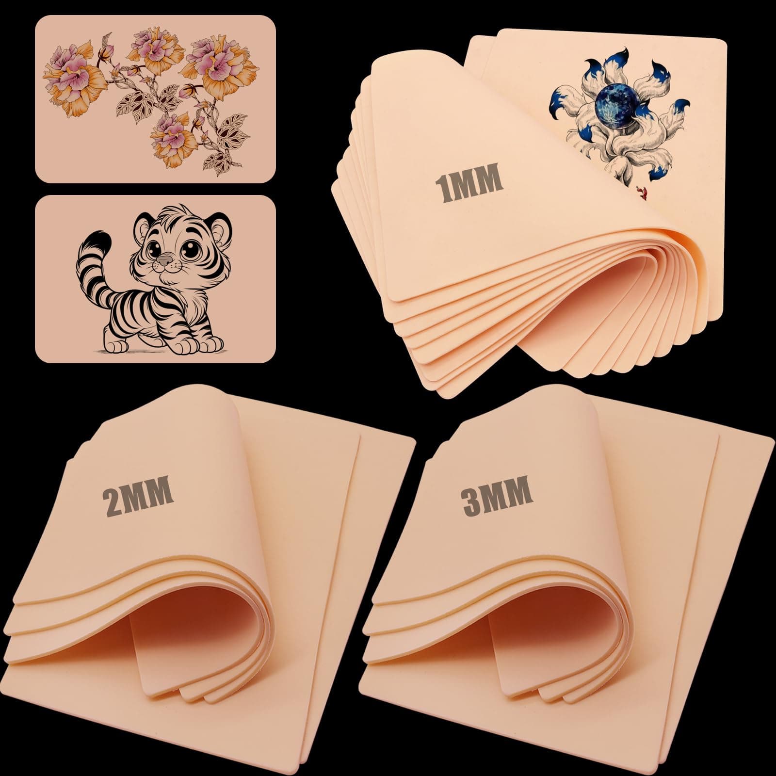 15pcs Tattoo Practice Skin Mixed Thickness 1mm 2mm 3mm - Autdor Tattoo Skin Double Sides 8x6in Fake Skin Realistic Tattooing Microblading Eyebrow Practice Skin for Beginners Experienced Artists