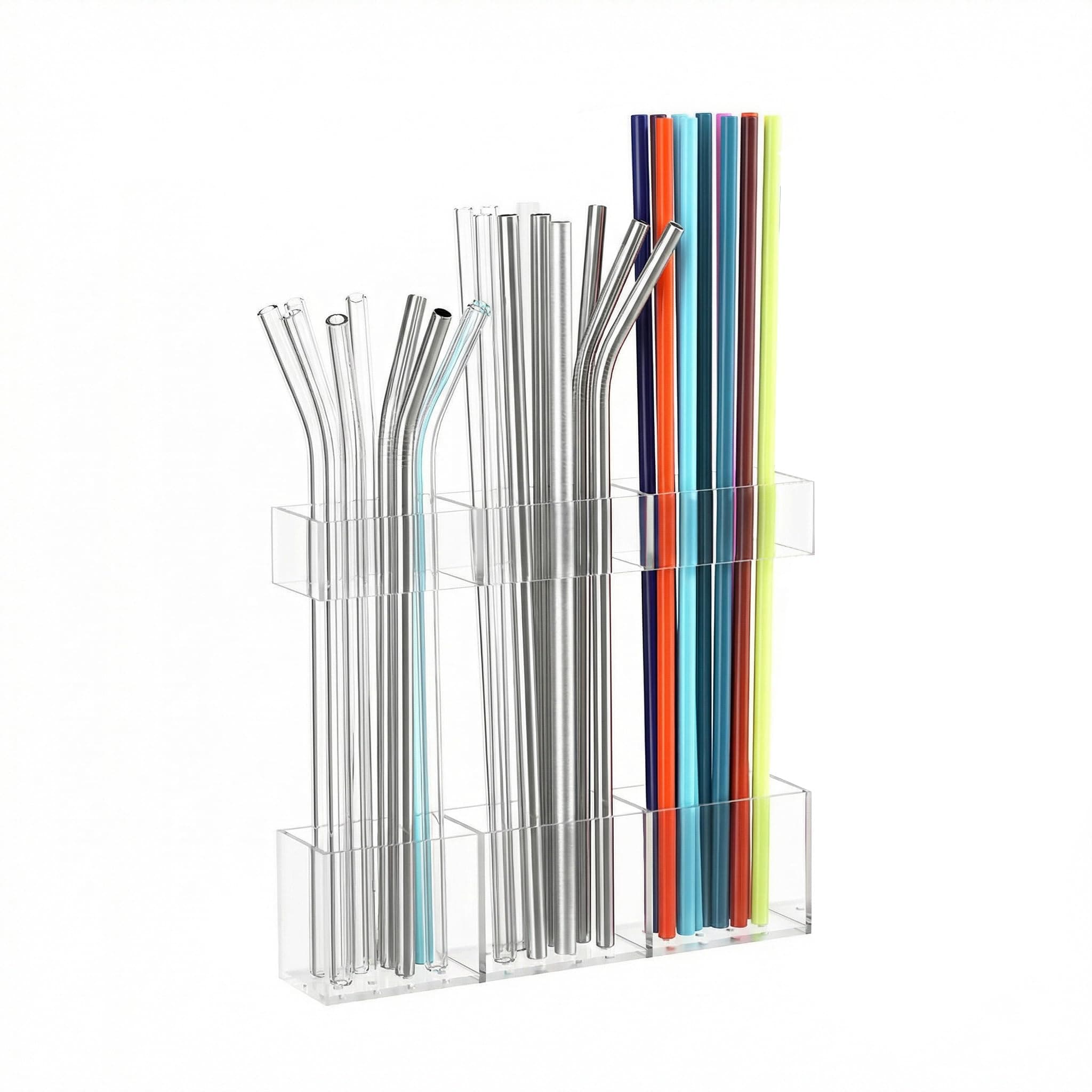 HSFTEC Straw Holder for Cabinet Door, Reusable Tumbler Straw Organizer Storage Container Mount for Kitchen Counter Cupboard Door (Transparent, 5.7inch)