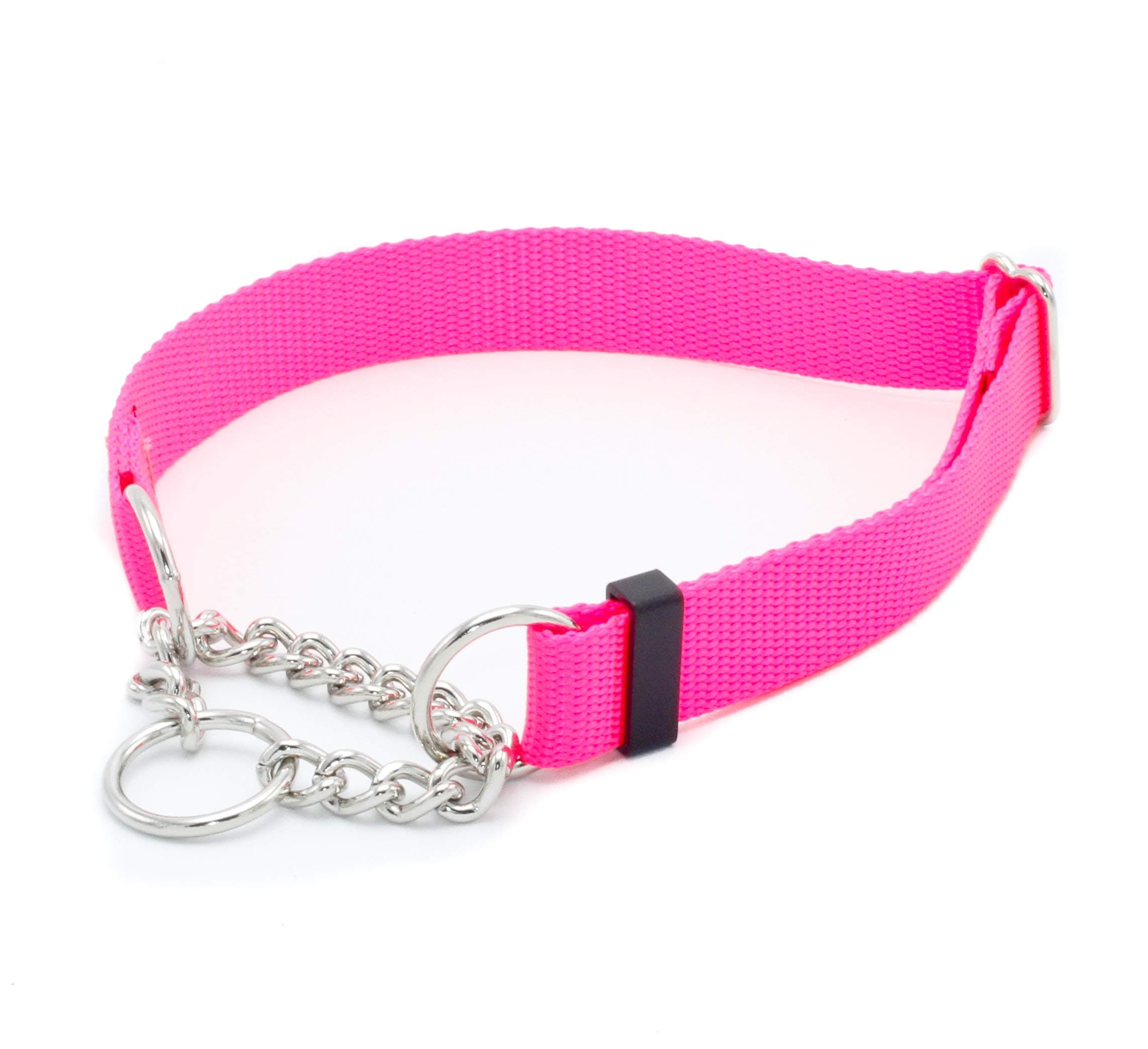 1 Inch Chain Martingale Dog Collar Heavy Duty Nylon 1" Width Half Check Dog Collar Half Chain Nylon Dog Collars (Hot Pink, XXL)