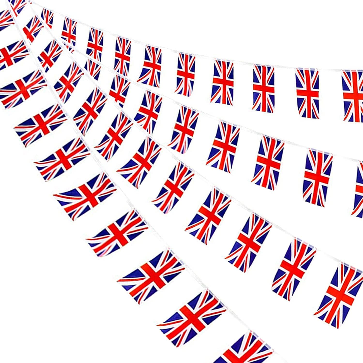 AhfuLife 1 Pezzi Regno Unito Bandiera Bunting 30pcs Bandiere, 14× 21 cm-10m Doppio Lato Rettangolare Tessuto Regno Unito Bunting Banner per la Coppa del Mondo, Calcio Casa, Giardino, Festa, Partito