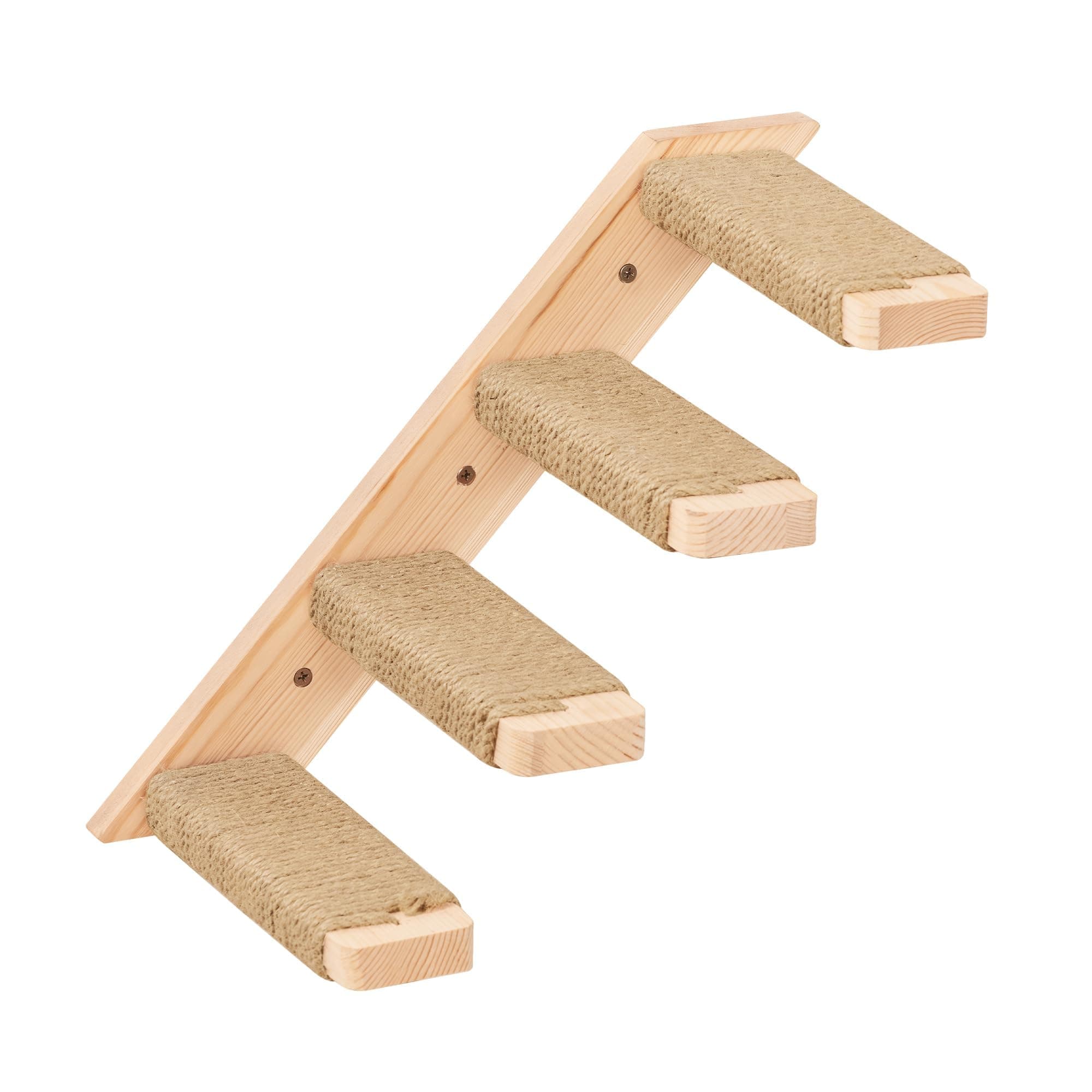 PELUOMOZ Cat Climbing Shelves Four Stair Shelf Wall Mounted Reversible Left & Right Direction, Cat Stairway Shelf for Climbing with Sisal Rope Ladder Wall Pets Furniture