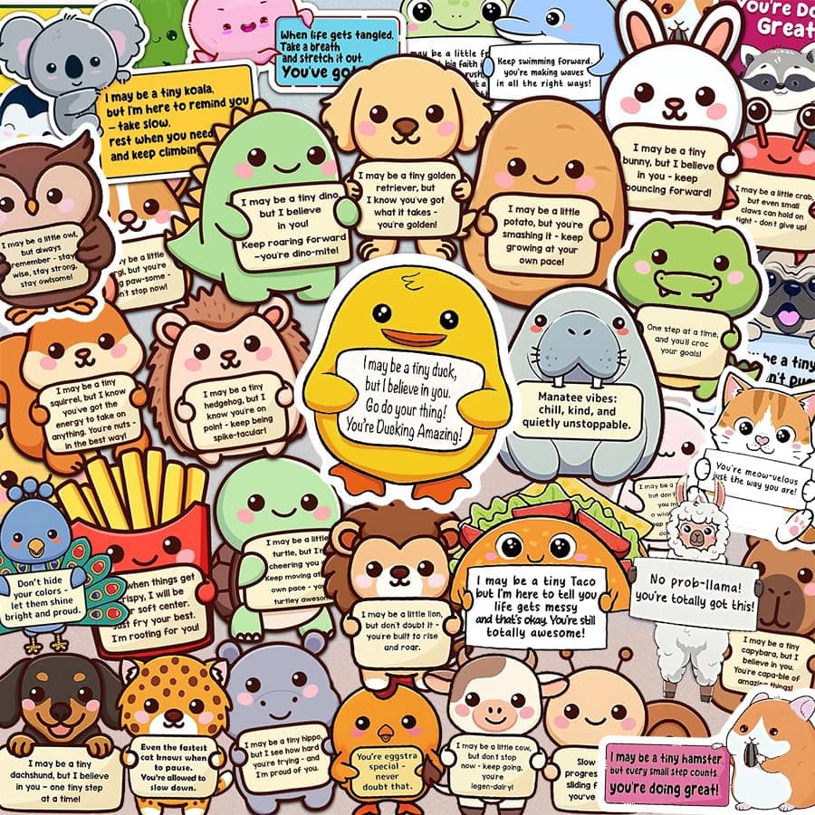 50PCS Emotional Support Animal Stickers, Positive Inspirational Affirmation Stickers Pack for Teacher Teens Adults, Vinyl Waterproof Cute Inspirational Quotes for Water Bottles Laptops Journaling