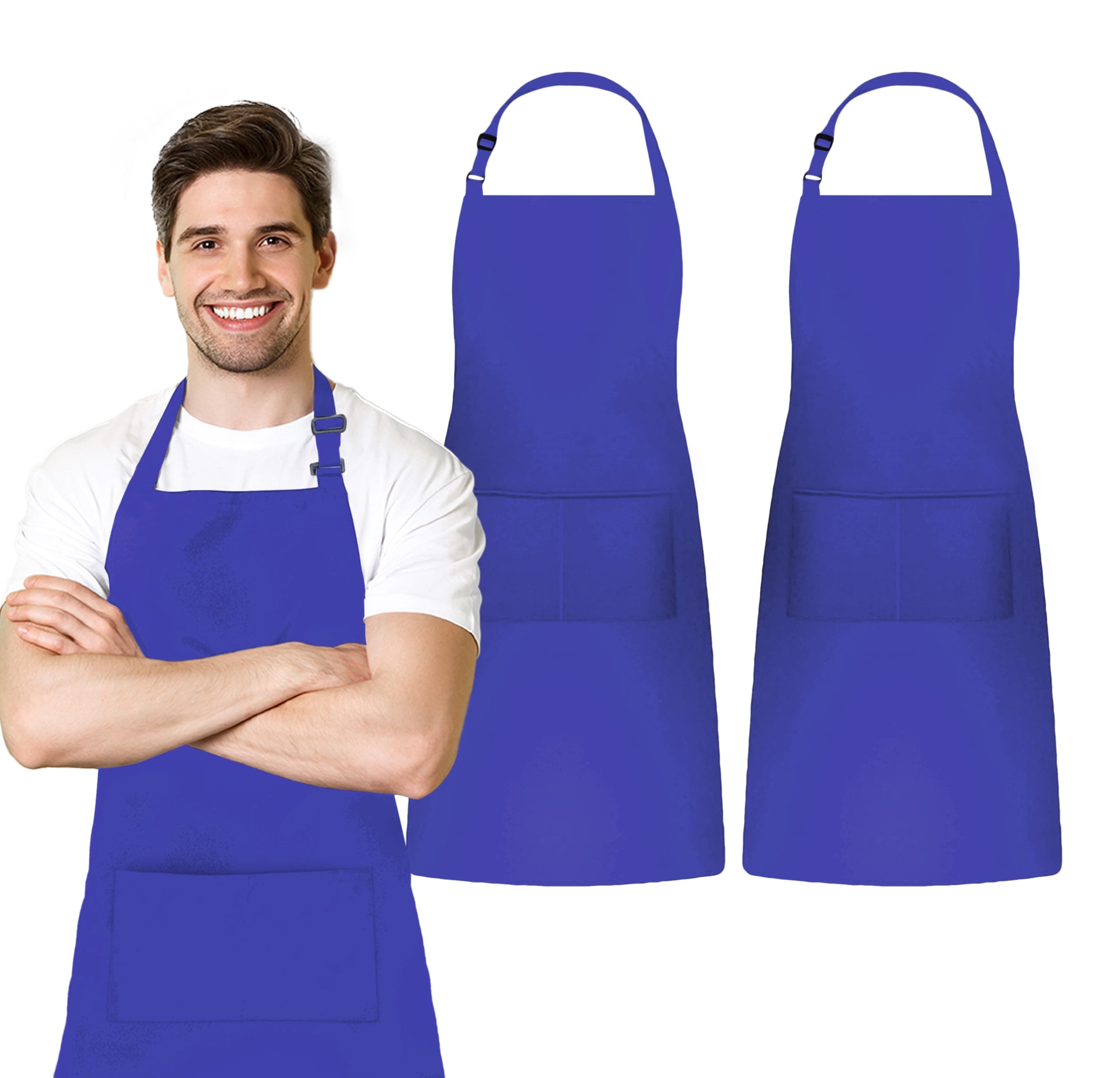 Avalon Kitchen Adjustable Bib Apron 100% Polyester Kitchen Aprons Waterdrop Resistant Aprons with Adjustable Strap, Pockets & Long Ties