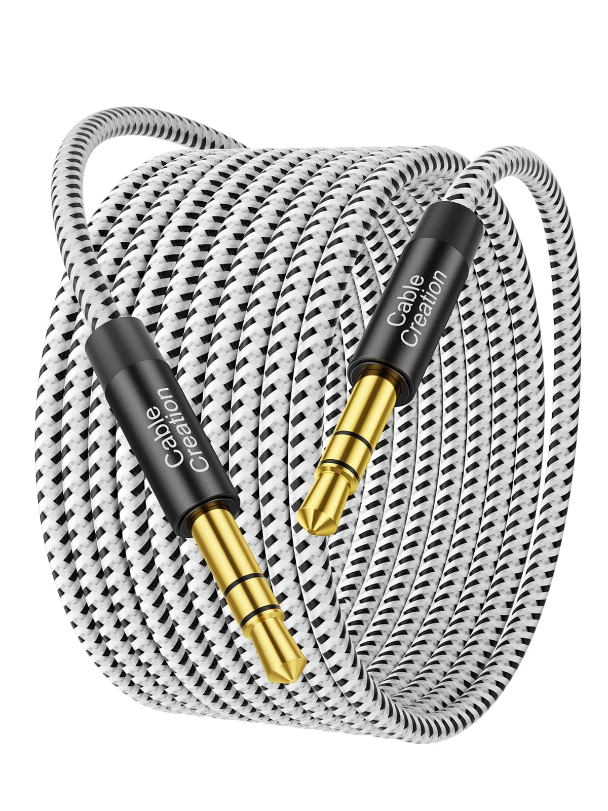 CableCreation Long 3.5mm Audio Cable 1/8” Aux Cord 15FT/4.5M- Black & White