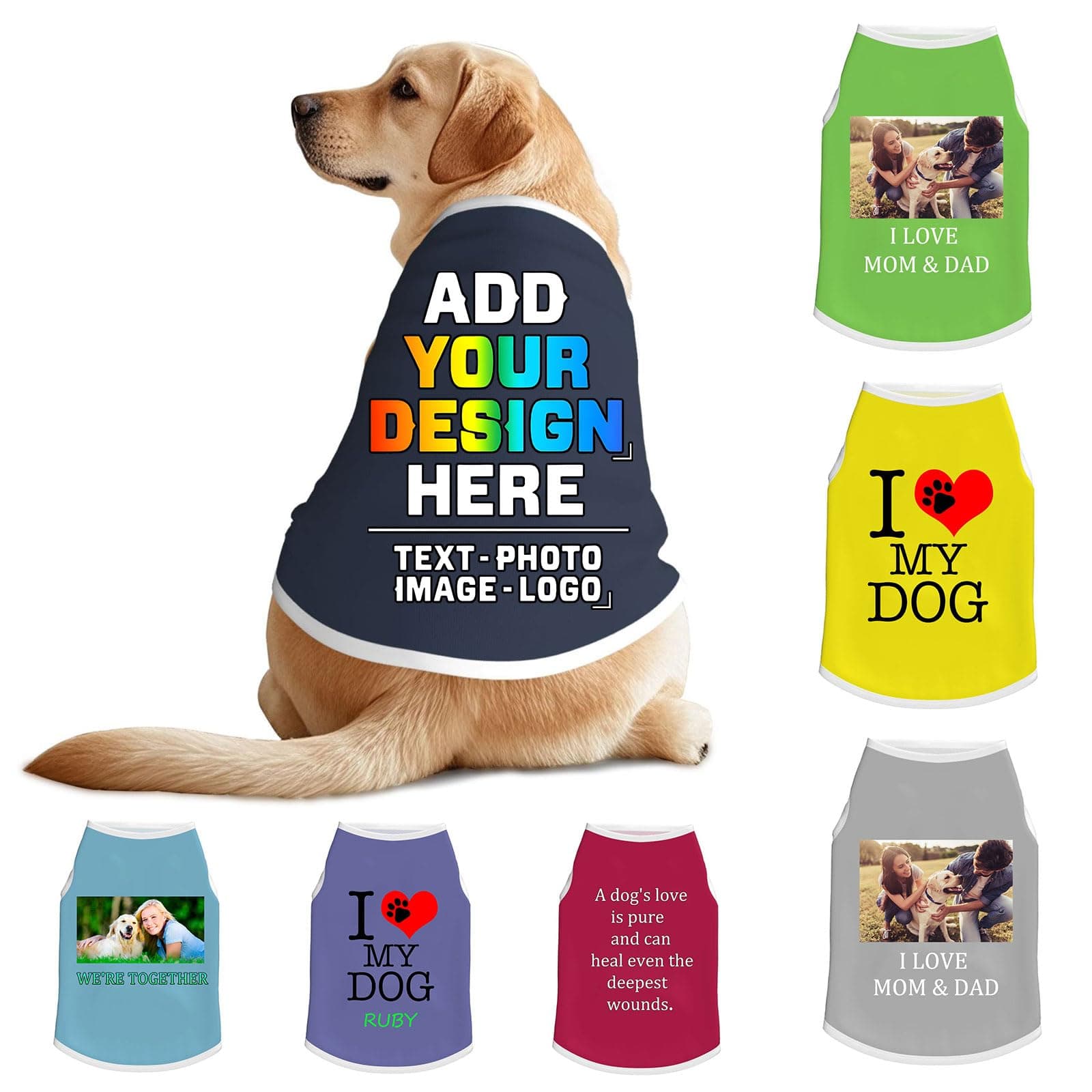 Customized Dog Vest with Name Logo Personalized Text Soft & Breathable for Puppy Summer T-Shirts for Large Dogs Girl/Boy Cats/Kitten, Dark Grey Blue, S