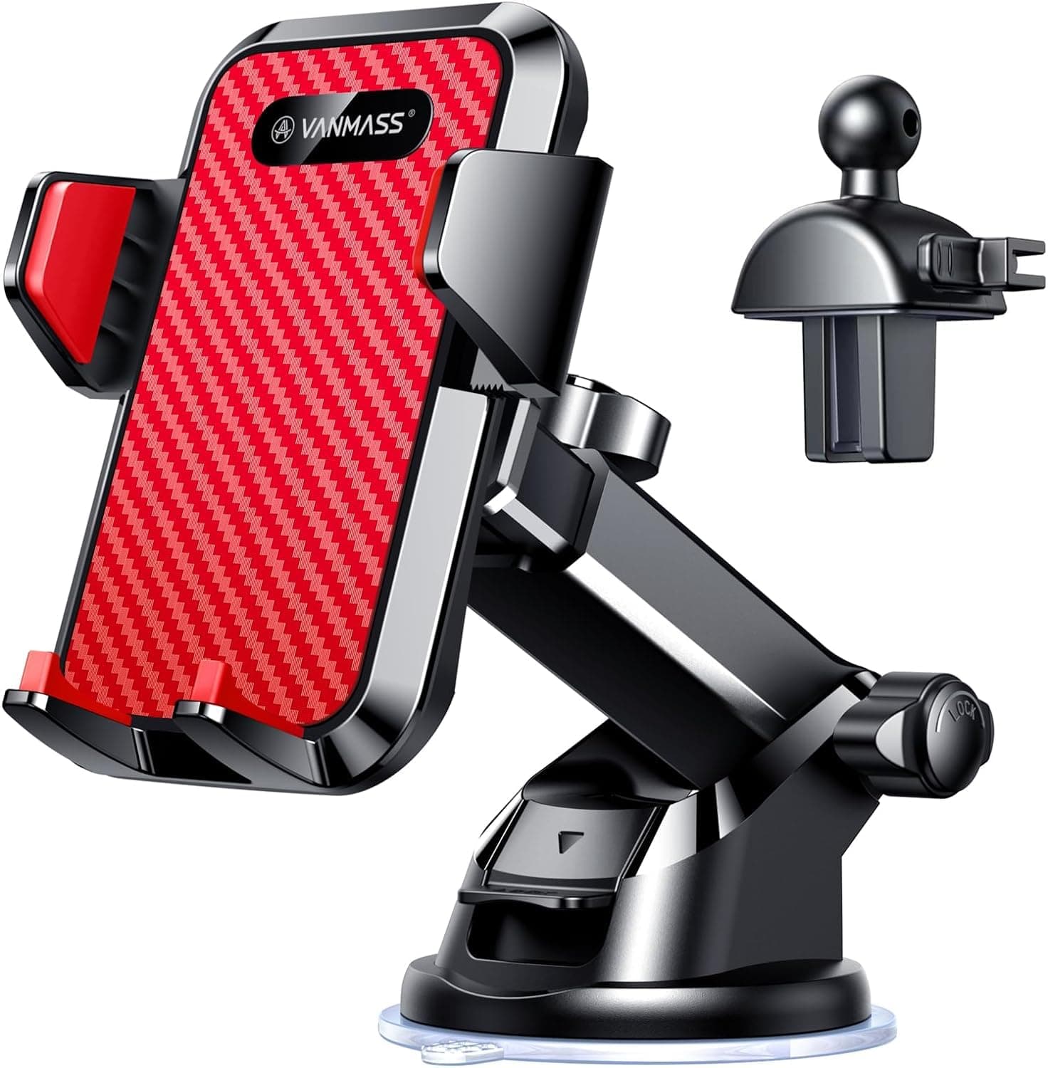 VANMASS [85+LBS Strongest Suction & Clip] 2025 Upgrade Car Phone Holder [Patent & Safety Certs] Cell Phone Mount Truck Stand for Dashboard Windshield Vent for iPhone 17 Pro Max 15 14 Samsung, Red