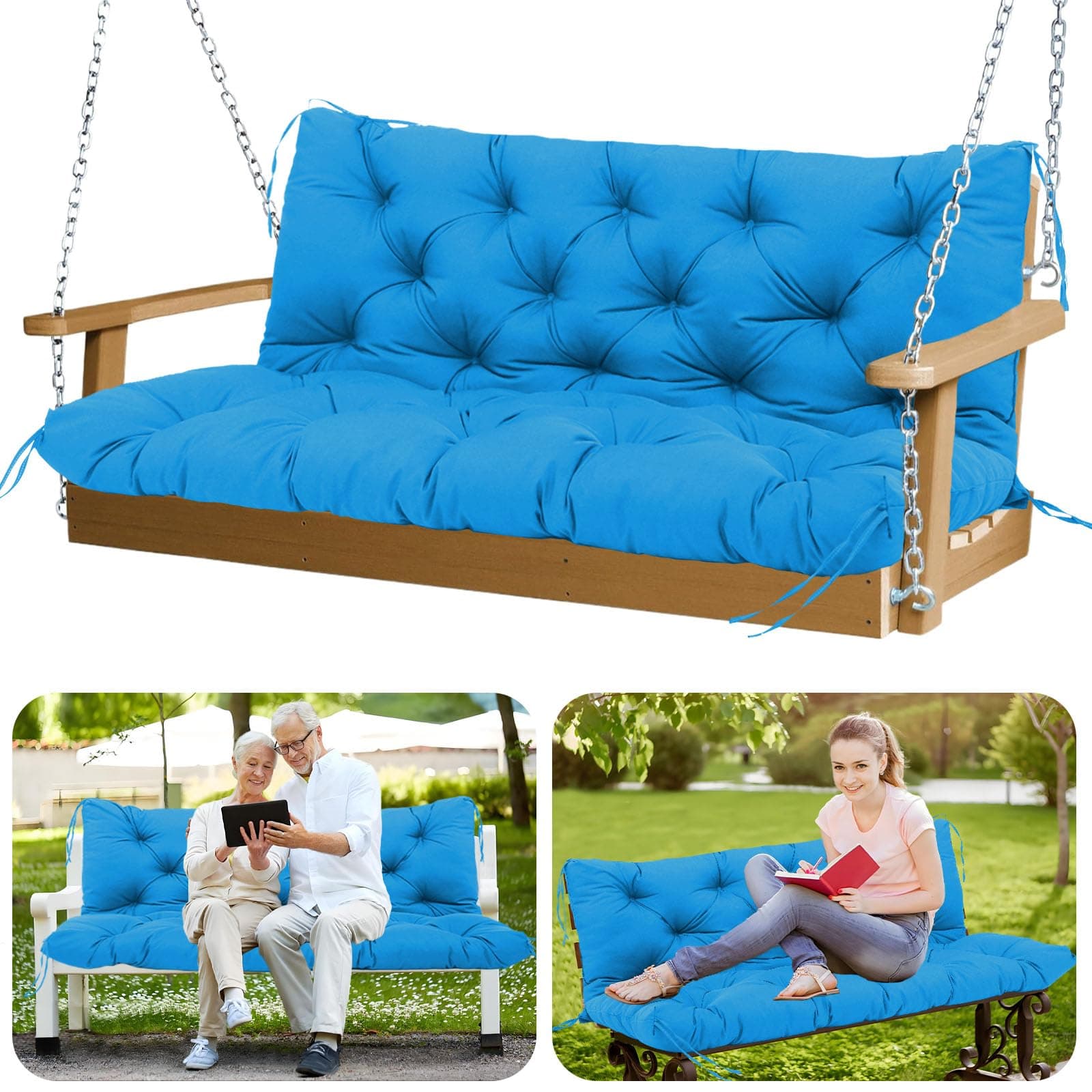GZXAGZJ Premium Outdoor Swing Cushions 70x40 inch Waterproof Porch Swing Cushions 2-3 Seater Replacement with Backrest and Ties Swing Cushion for Outdoor Furniture Patio Porch Backyard Garden