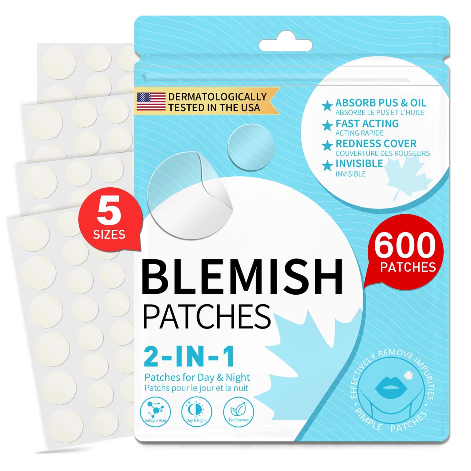 600PCS Blemish Patch Pimple Patches Hydrocolloid Patch