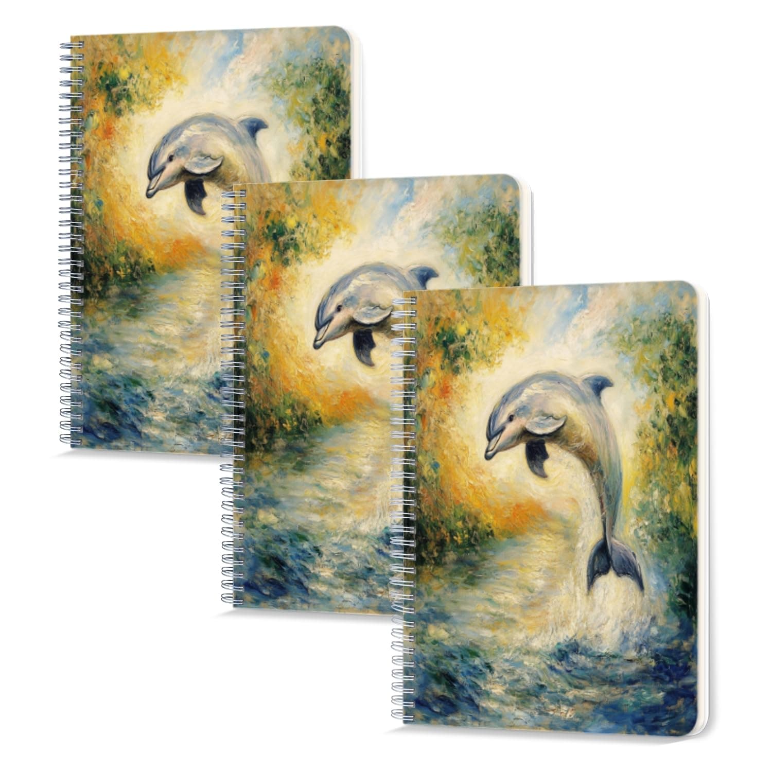 Lined Spiral Notebook,100 Pages,5.71x 8.26 inches Double-Wire Spiral Journal Notebook for Study and Notes Exquisite Leaping - Dolphin Canvas