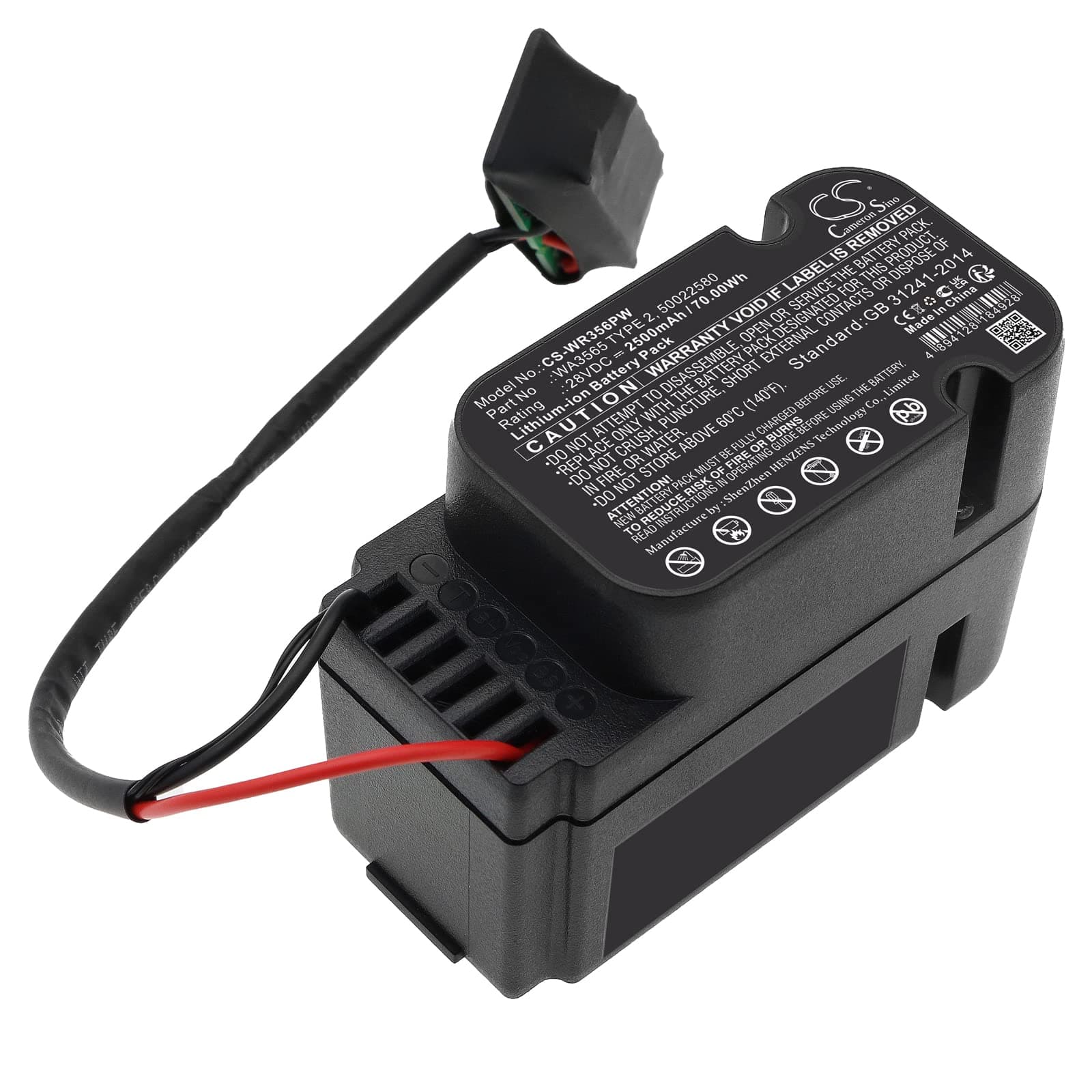 Cameron Sino Battery for Worx WG795E PN:Worx 50022580, 50022713, 50026980, 50029621, WA3565 Type 2 2500mAh / 70.00Wh