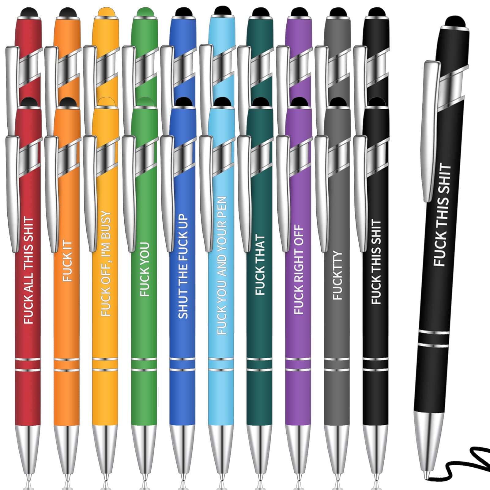Teling Snarky Office Funny Ballpoint Pens Motivational Rude Quotes Pen Vibrant Negative Passive Positive Message Pens for Colleague Coworker Gift, Black Ink(20 Pieces)