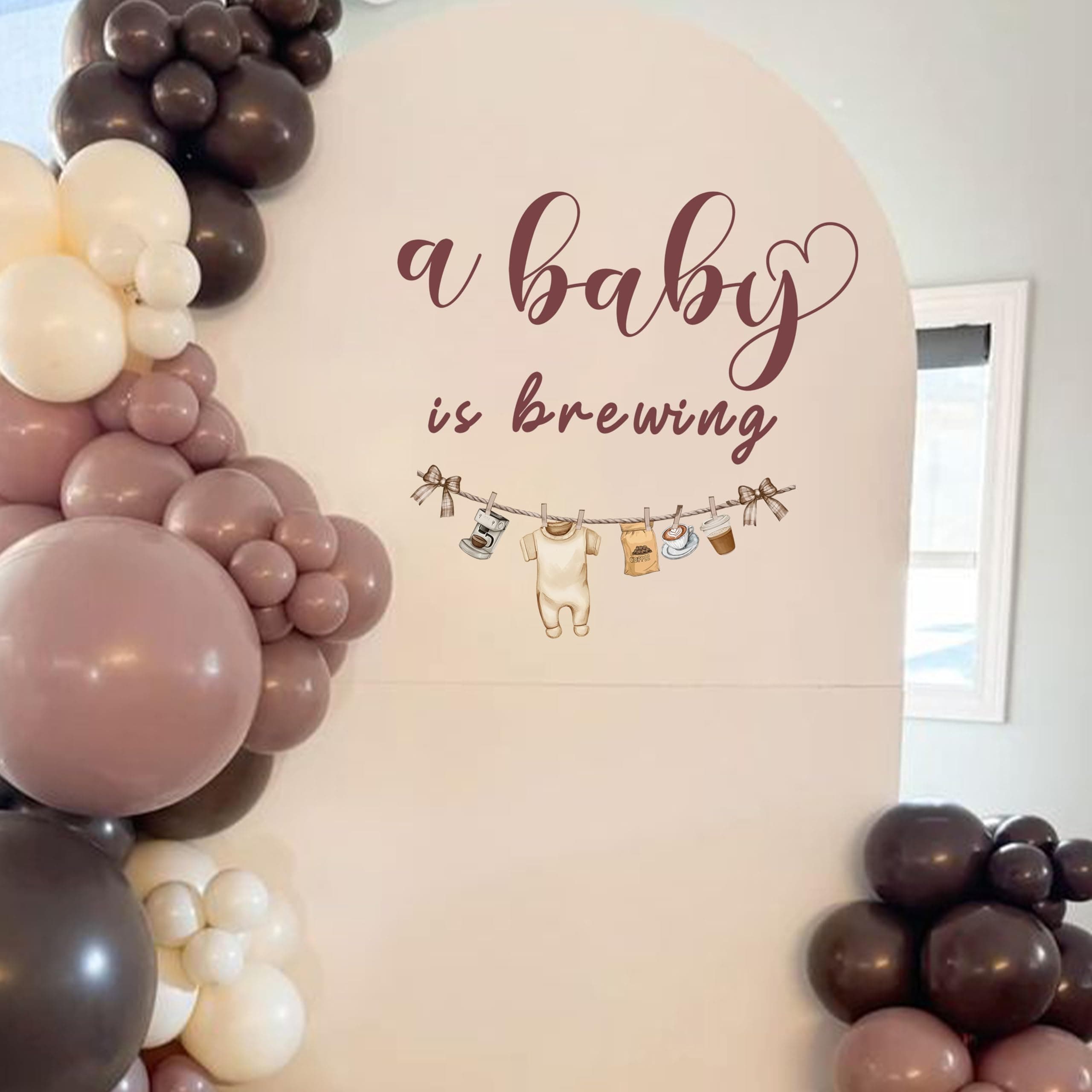 Eurteka A Baby is Brewing Decal - Brewing Sign Balloon Arch Backdrop and Party Backdrop Decals,Baby Shower and Gender Reveal Party Decoration (Brewing Decal)