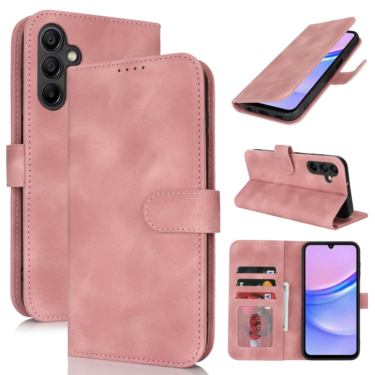 ChicWallets for Samxung Galaxy A15 Wallet Case,Kickstand, RFID Credit Card Holder for Men and Women - Skin-Friendly PU Leather Cover for Samxung Galaxy A15 6.5"(Pink)