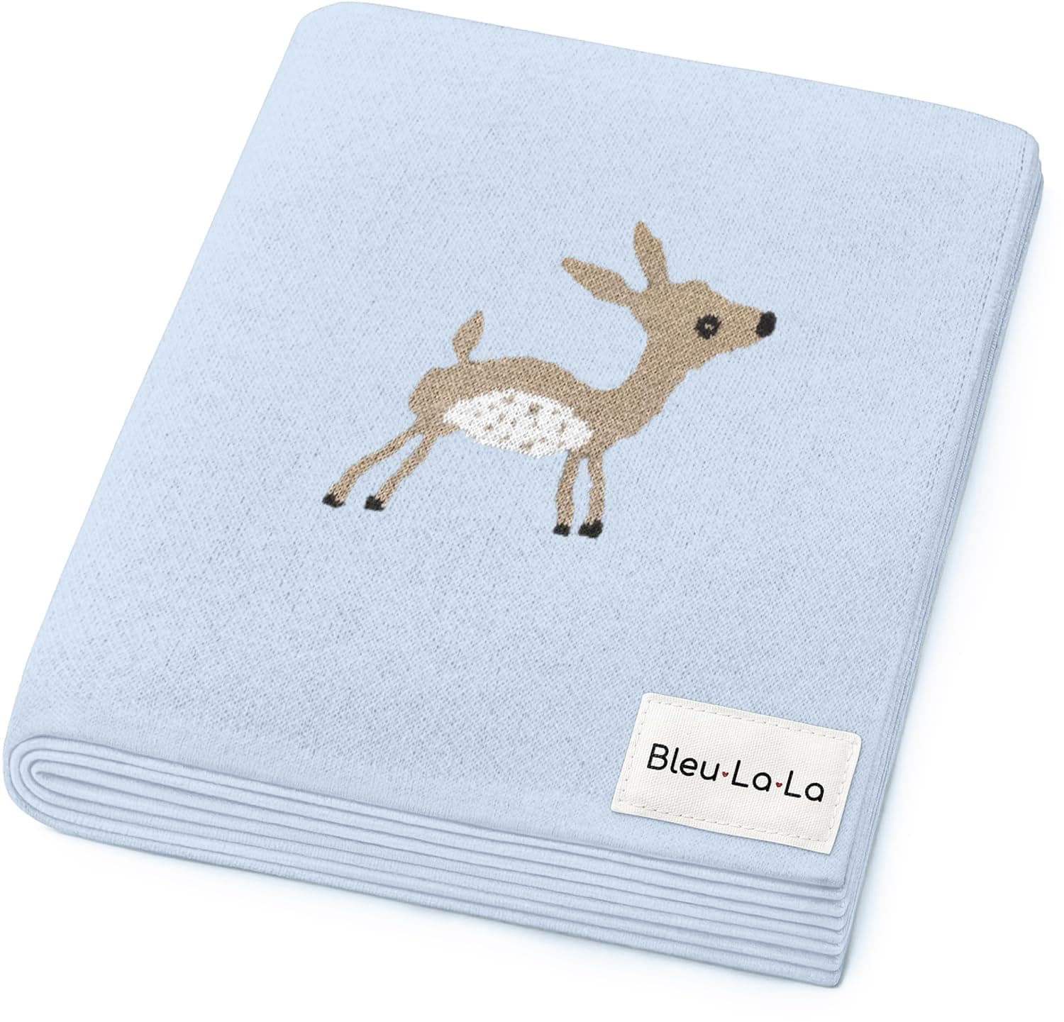 Bleu La La Whimsy Collection - 100% Luxury Cotton, Soft, Cozy, Lightweight, Receiving Blanket for Newborns & Infant Baby Boys & Girls (09 - Deer - Blue)