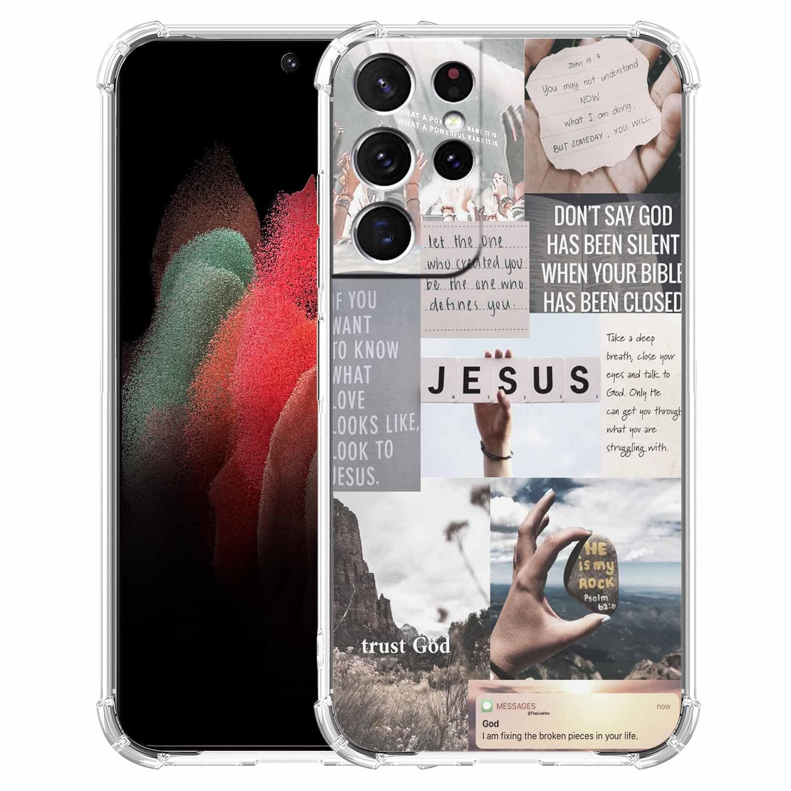 Nsyosio Jesus Quotes Case for Samsung Galaxy S21 Ultra,Christian Bible Verse Saying Collage,Unique Soft TPU Bumper Case Compatible with Galaxy S21 Ultra