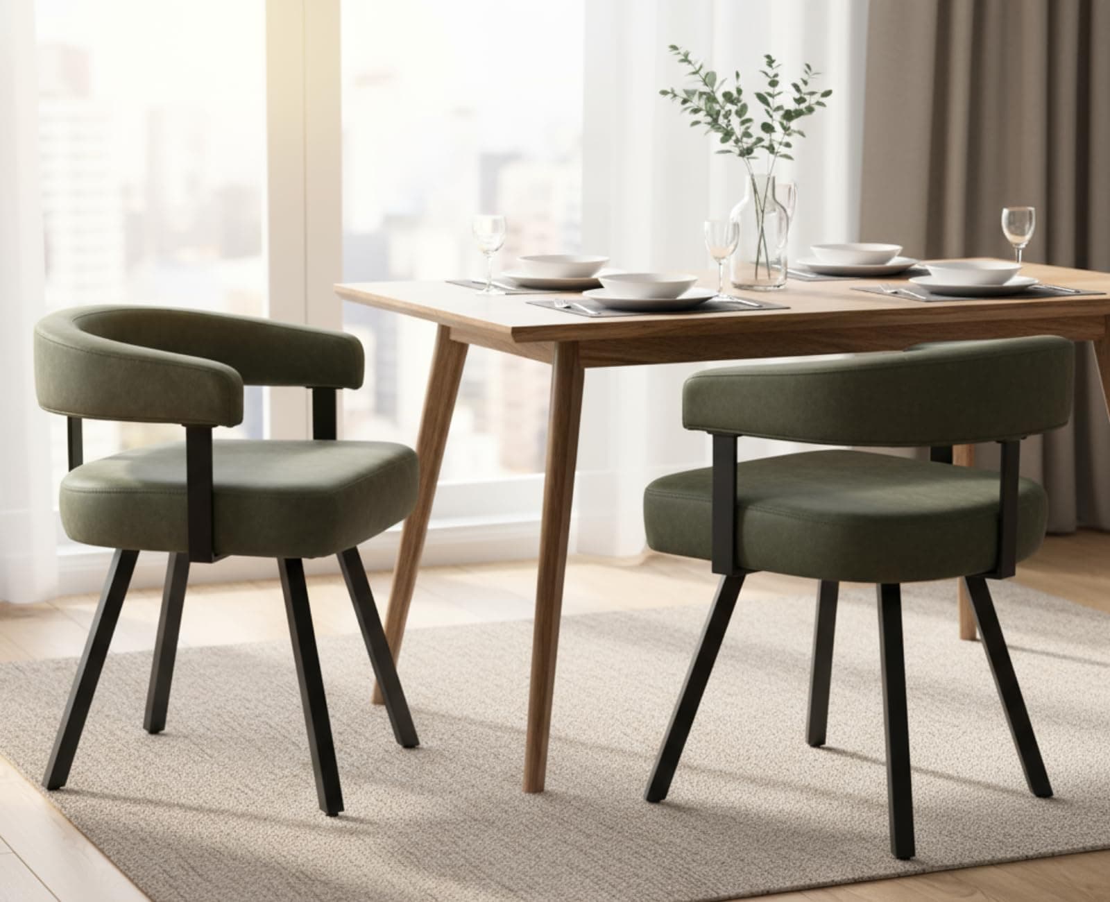 Shunzhi Modern Upholstered Dining Chairs Set of 2, Green Faux Leather