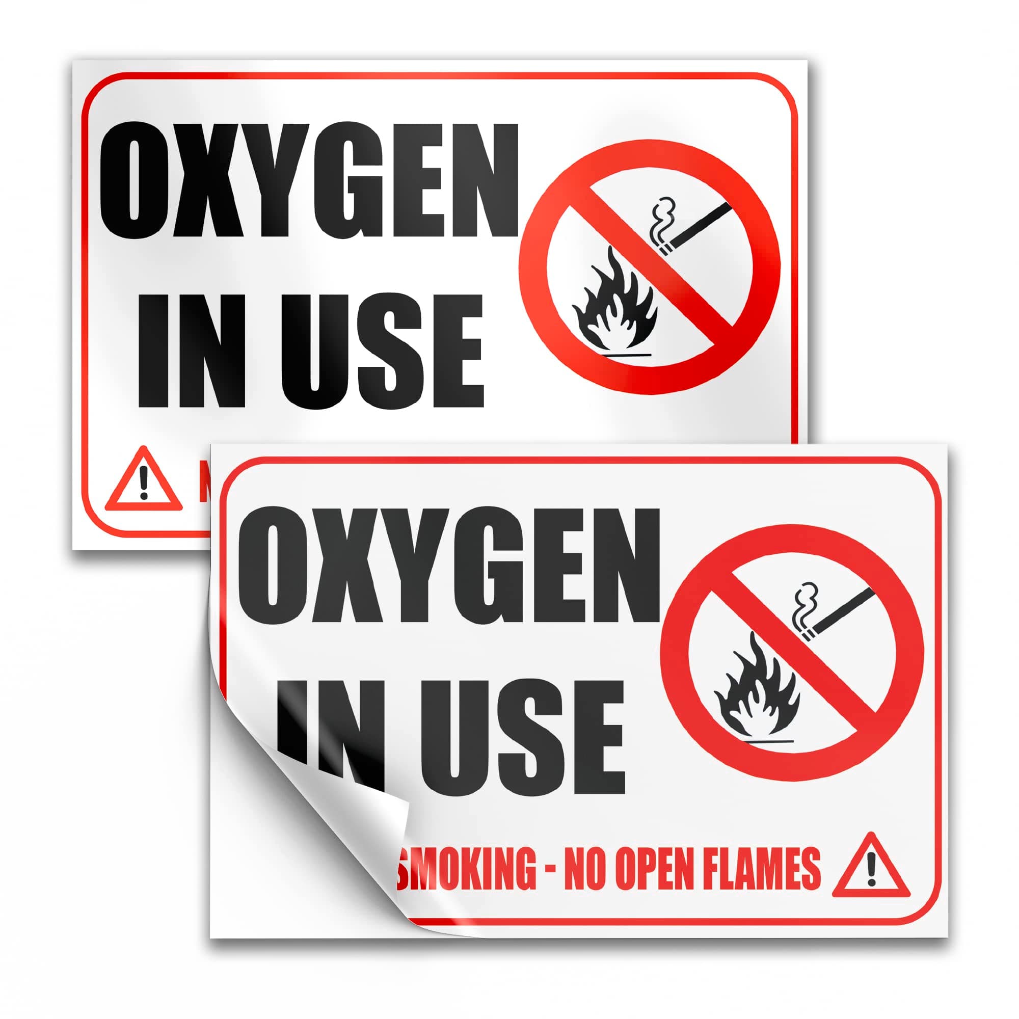 2 PC Oxygen in Use Sign, 4x6 Vinyl No Smoking No Open Flames Oxygen Stickers for Door, Indoor/Outdoor Decal