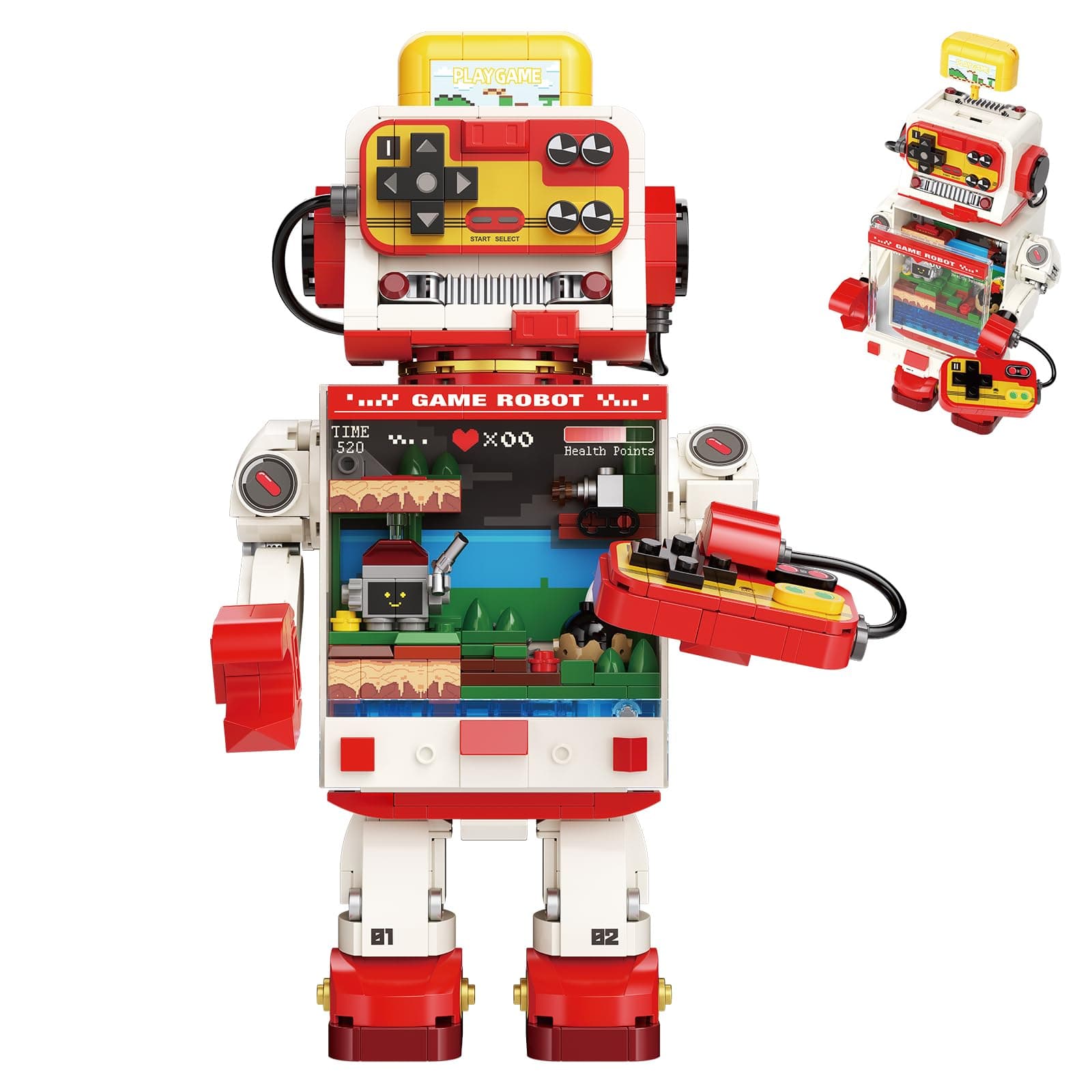 Brihappen Fantastic Idea Game Robot Building Block Sets, Retro Game Console Building Toys, Pixel Style Collection & Display DIY Model Kit, Creative Gifts for Adults Teens 14+（592PCS）