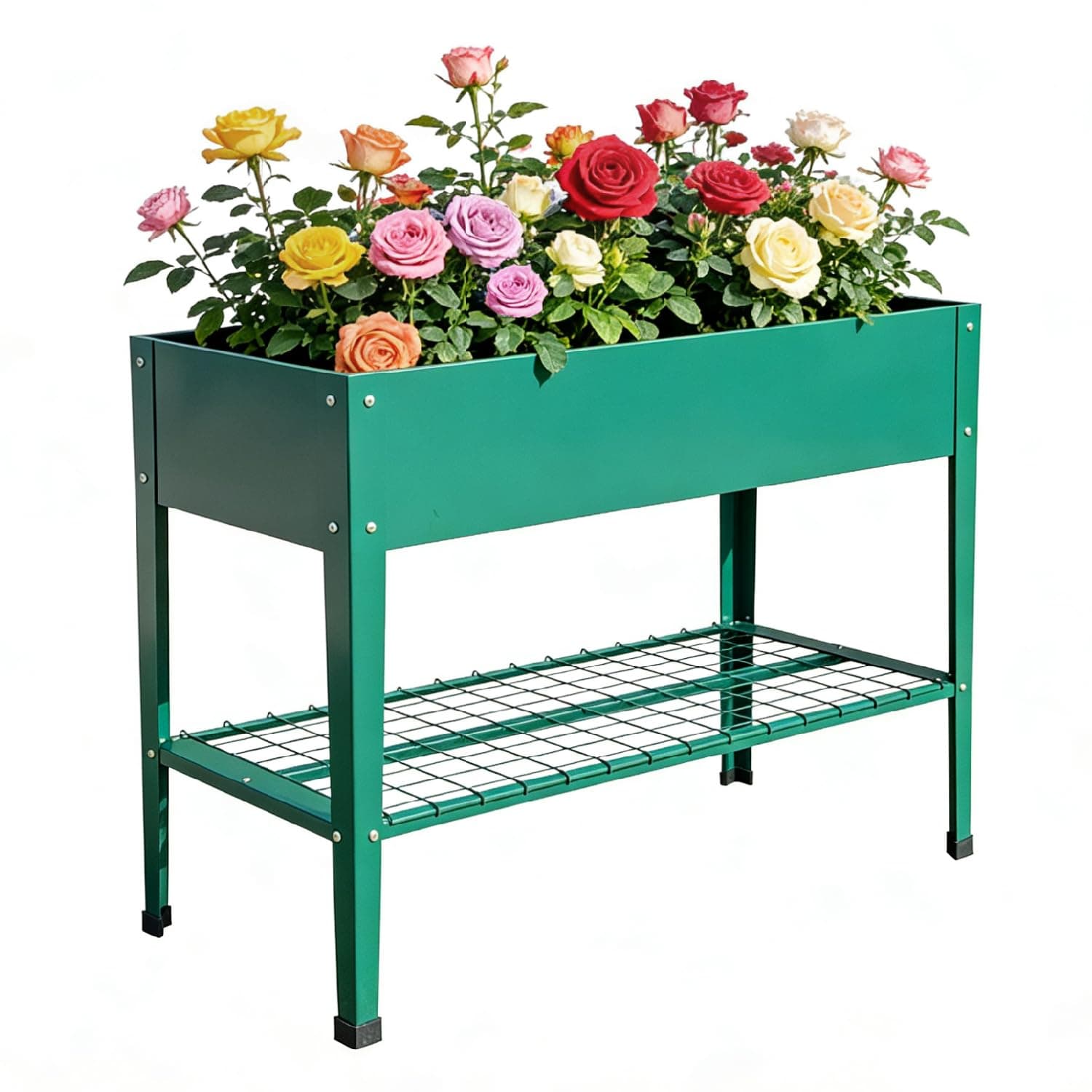 36 x 15 x 31 inch Galvanized Raised Garden Bed Outdoor with Legs & Storage Rack, Elevated Planter Box Standing Growing Bed for Backyard, Patio, Balcony, Balcony, 200lb Capacity Dark Green
