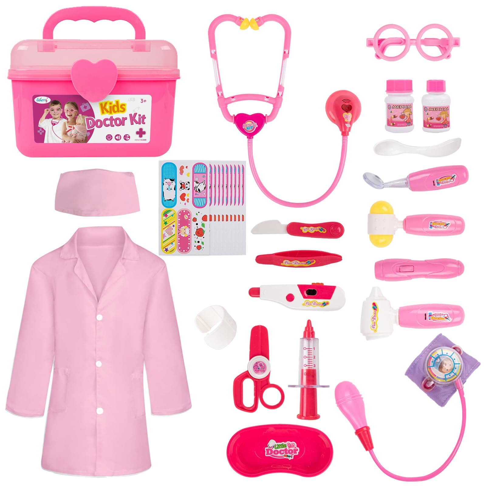 Liberry Doctor Kit Toy for Toddlers 3 4 5 Years Old, Pink