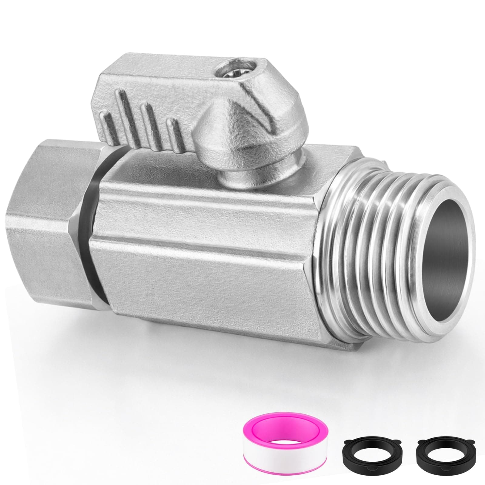 Cekwiet 304 Stainless Steel Garden Hose Shut-Off Valve, Heavy Duty 3/4" GHT Inline Water Hose Shut Off Valve with Metal Handle, Full Flow Hose Connector
