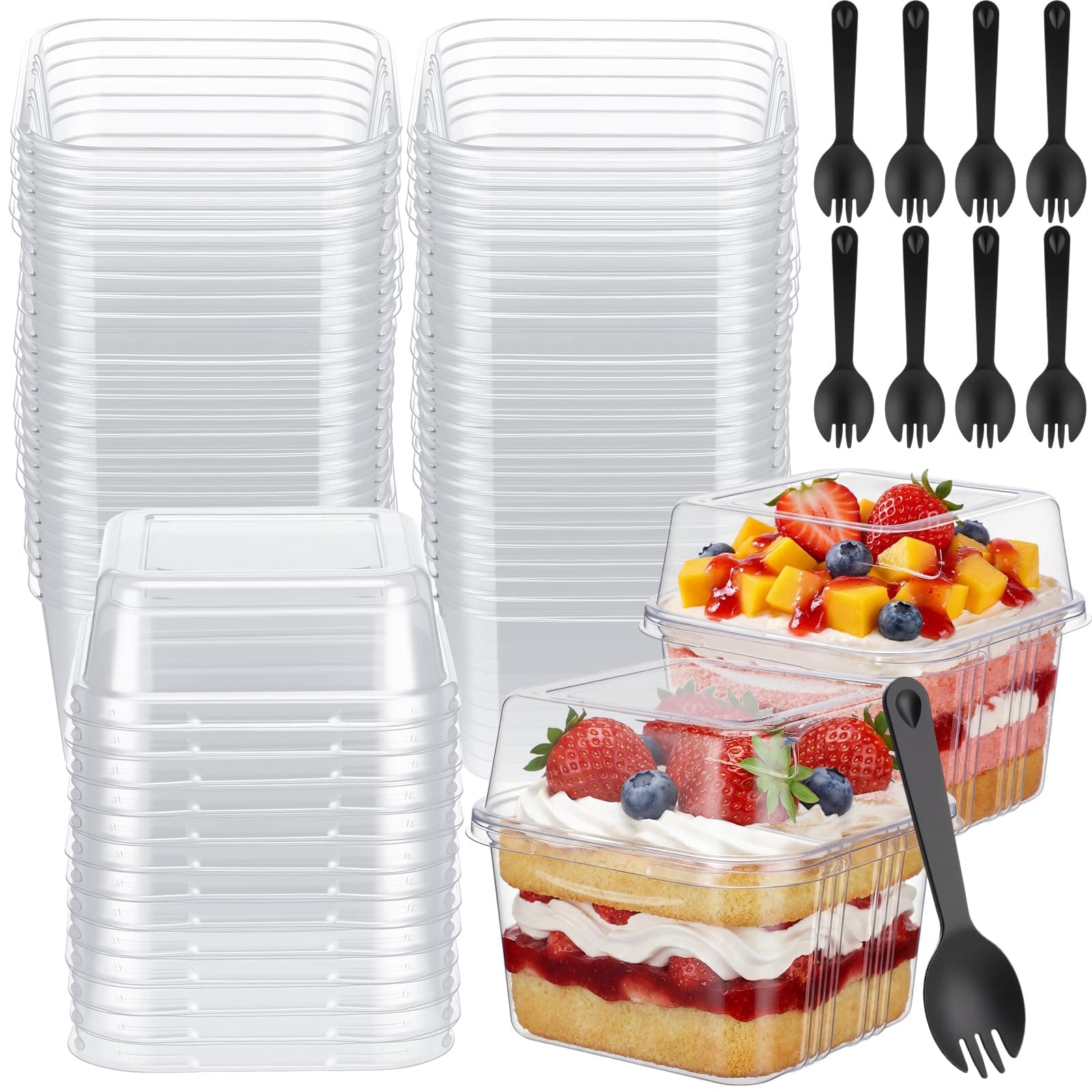 LemonRoad 25 Pack 8oz Plastic Dessert Cups with Lids and Spoons, Clear