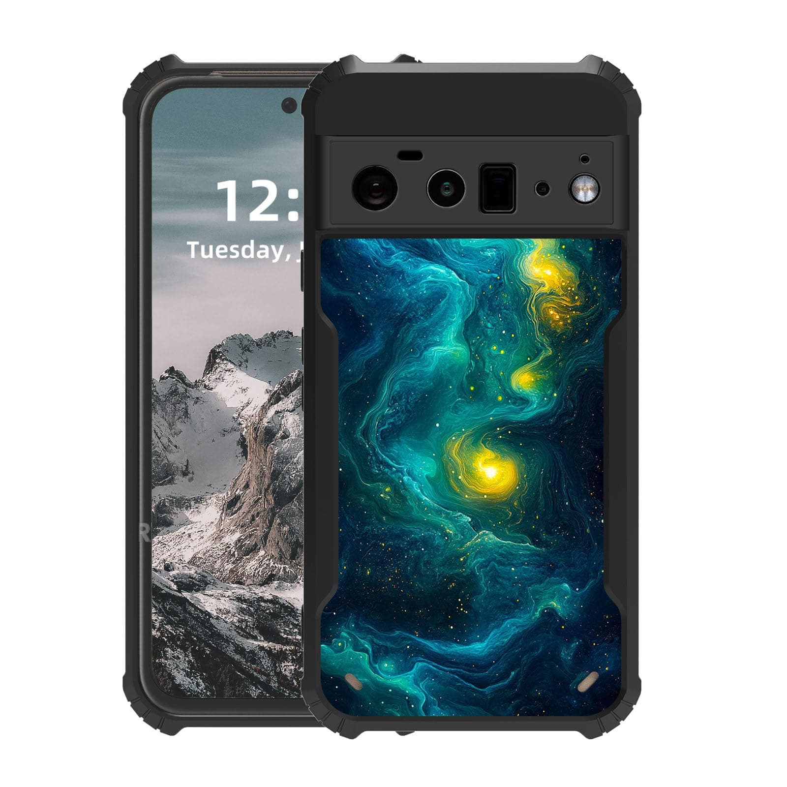 SFJAXYOV for Google Pixel 6 Pro Case, Slim Acrylic Precision Cover, Shockproof Protective Phone Case for Google Pixel 6 Pro 6.7", Teal Gold Swirl Nebula