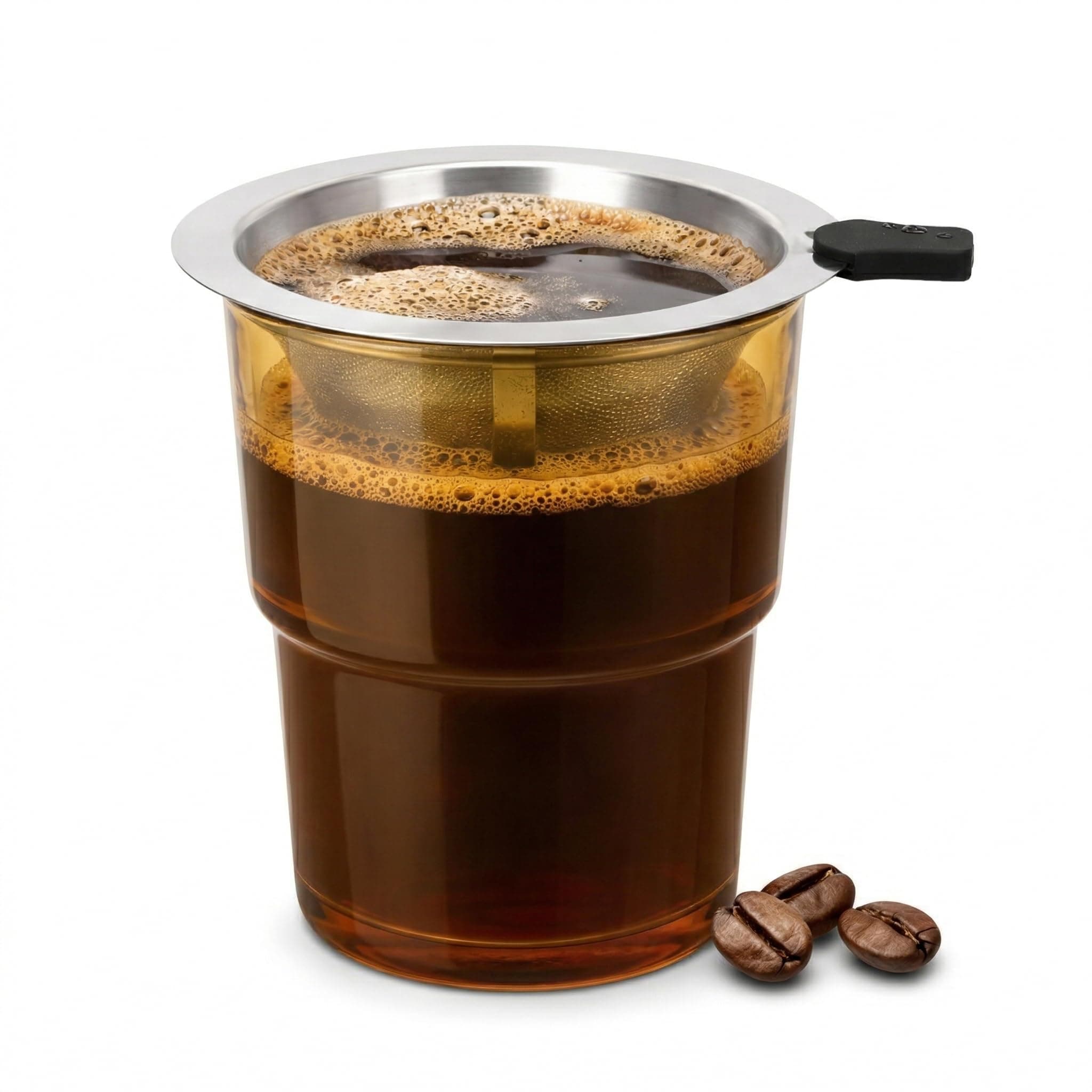 NANSPATH Single Serve Immersion Coffee Maker, Glass Pour Over Coffee Dripper with Reusable Stainless Steel Filter, Manual Coffee Brewer Cup for Home Office Travel-A