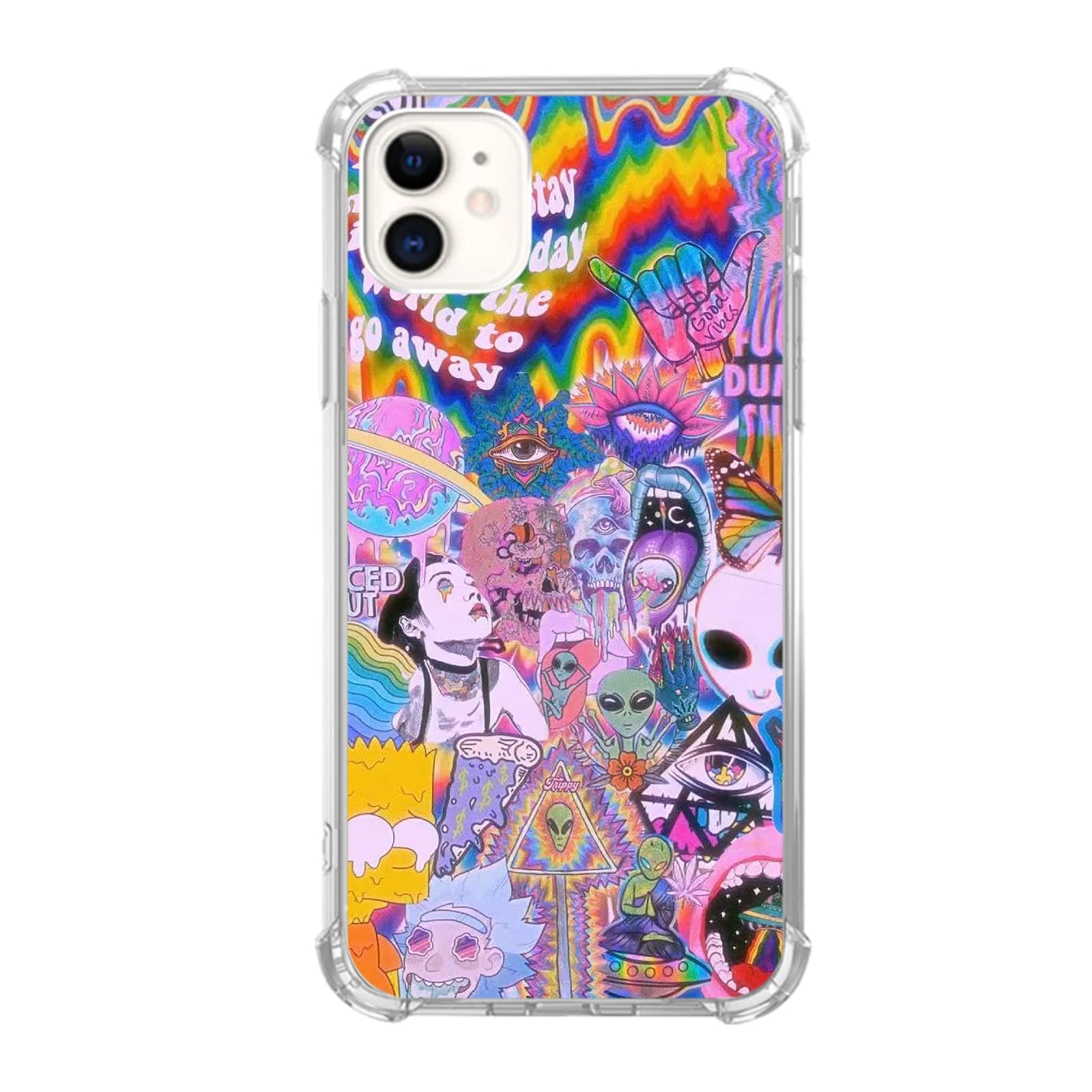 Pvflefkr Hippie Aesthetic Indie Psychedelic Case for iPhone 11, Aliens Trippy Eyes Case for iPhone 11, Cool TPU Bumper Case Cover