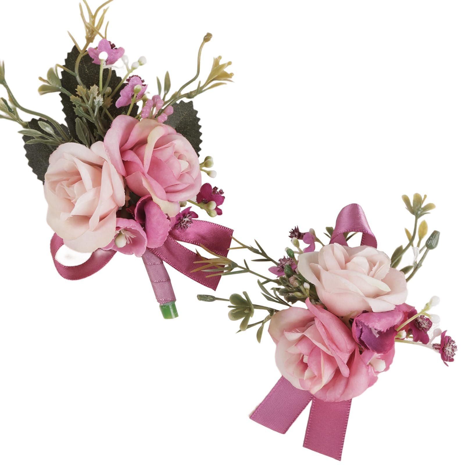 Alizeal 2Pcs of Wrist Corsage and Boutonniere Set, Artificial Flowers Accessories Suit Decor for Wedding Prom Party Homecoming Ceremony, Light Pink+Coral